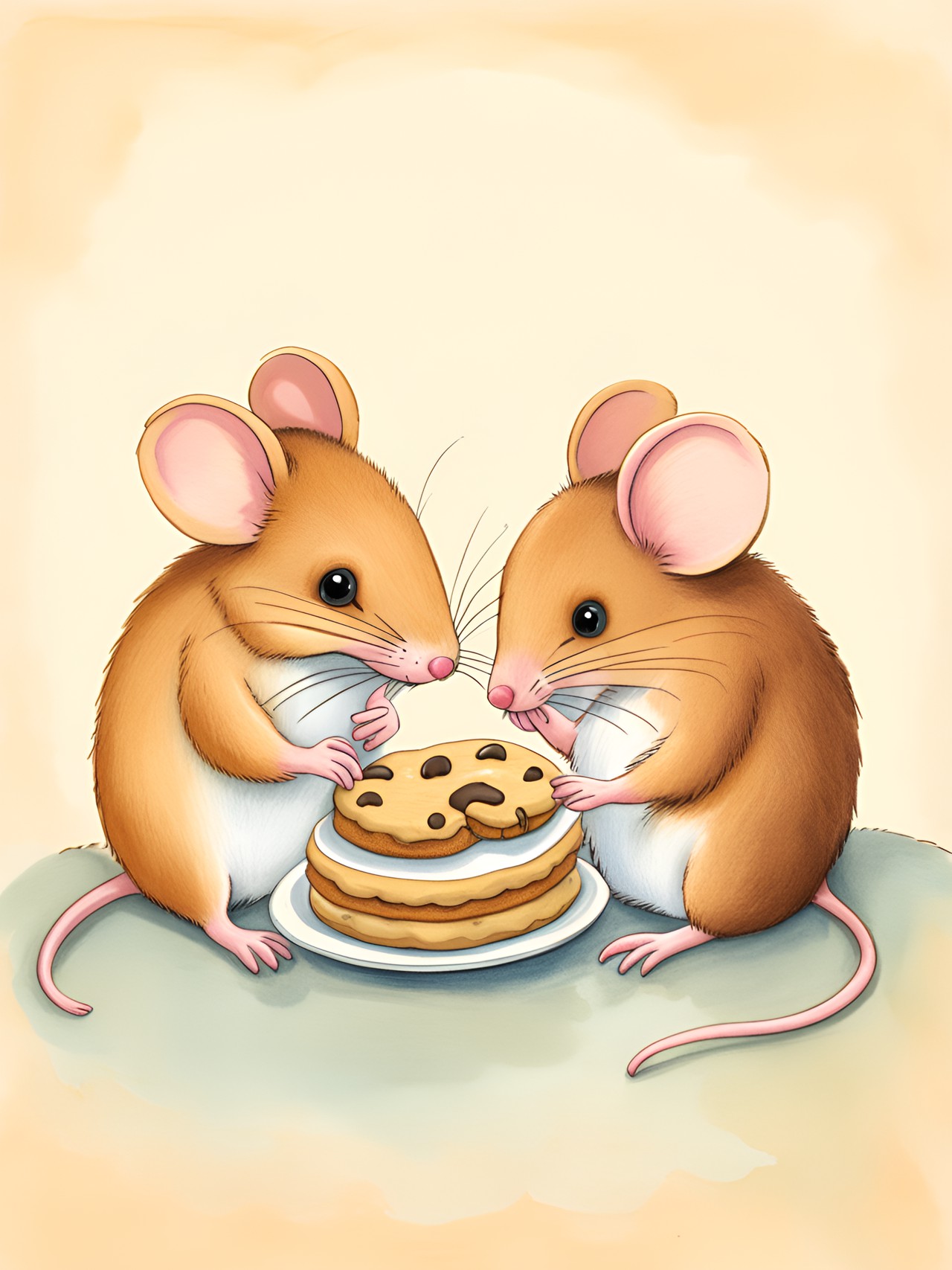 mouse friends sharing a cookie preview