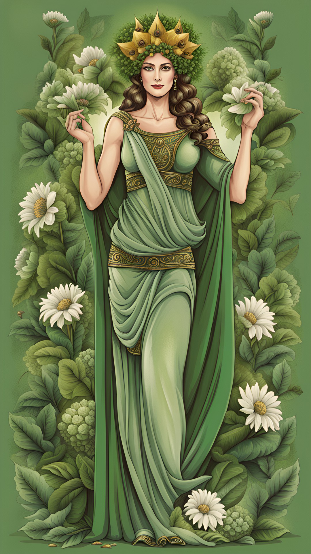 mother nature - woman queen of flowers full body roman style artwork greek style green goddess preview