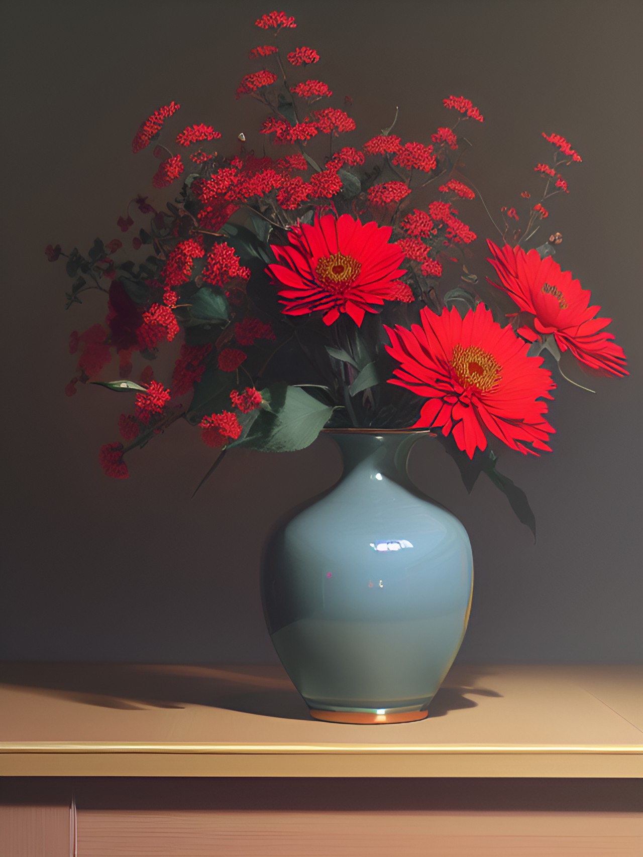 still life flowers in vase by spring window in only red and black preview