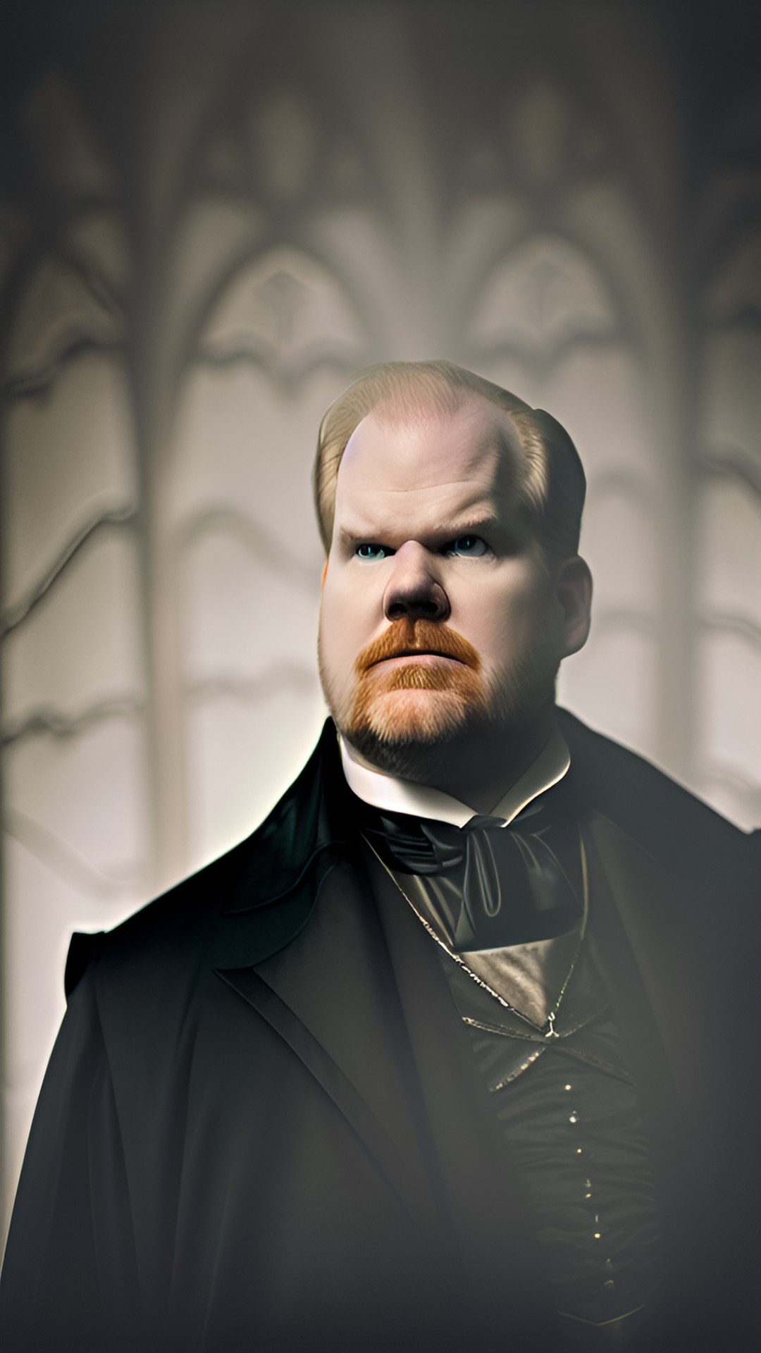 jim gaffigan as dracula, prince of darkness. daguerreotype style. darkened room. preview