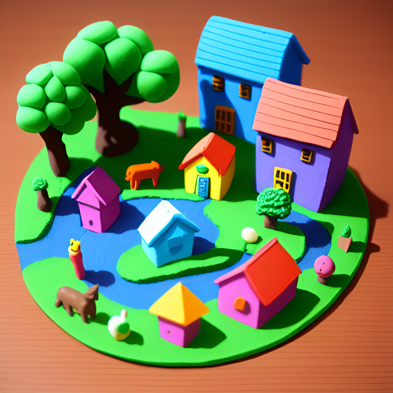 houses, trees and animals made of plasticine preview