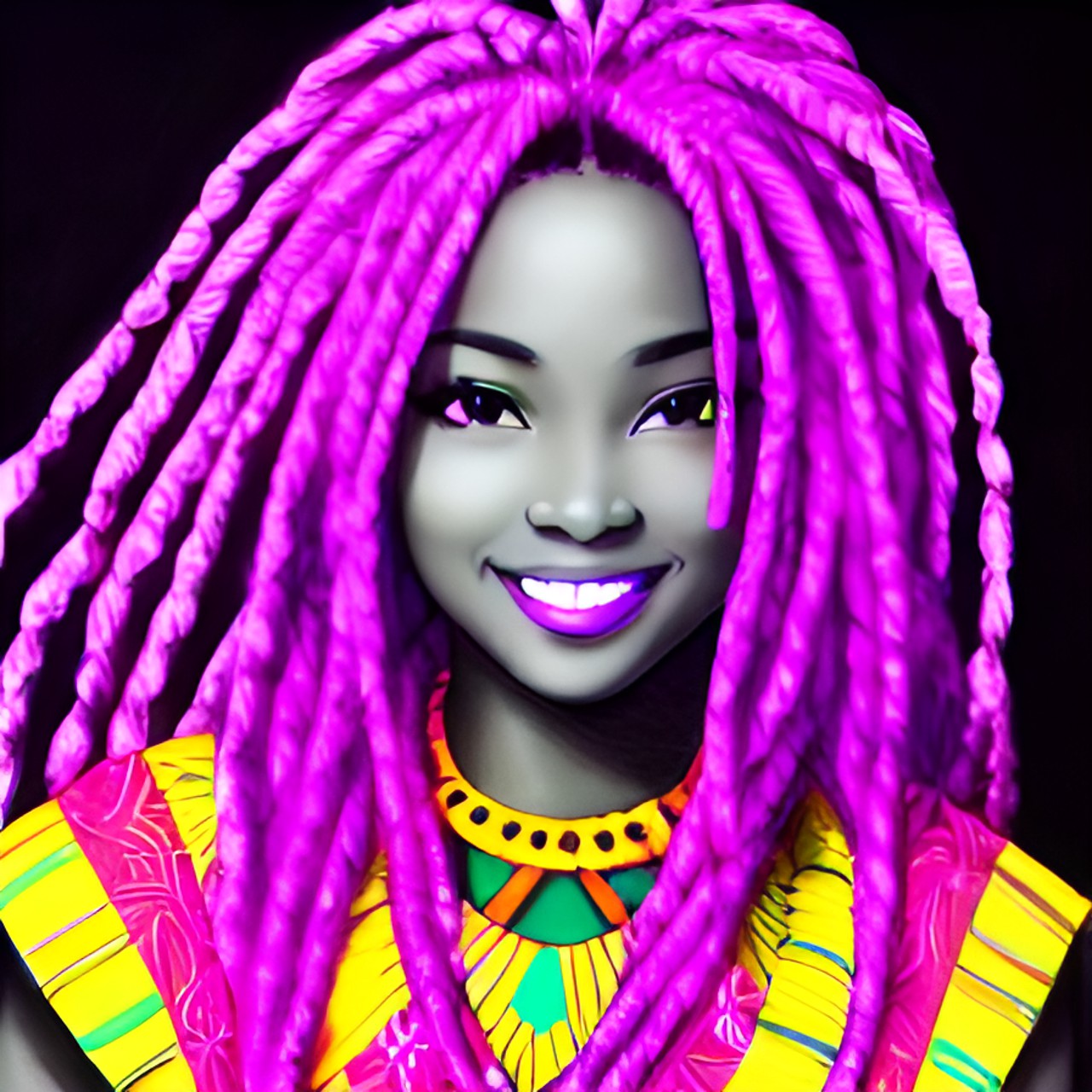 dessiner une belle femme africaine avec des cheveux dread grisonnant qui porte un sourire radieux preview