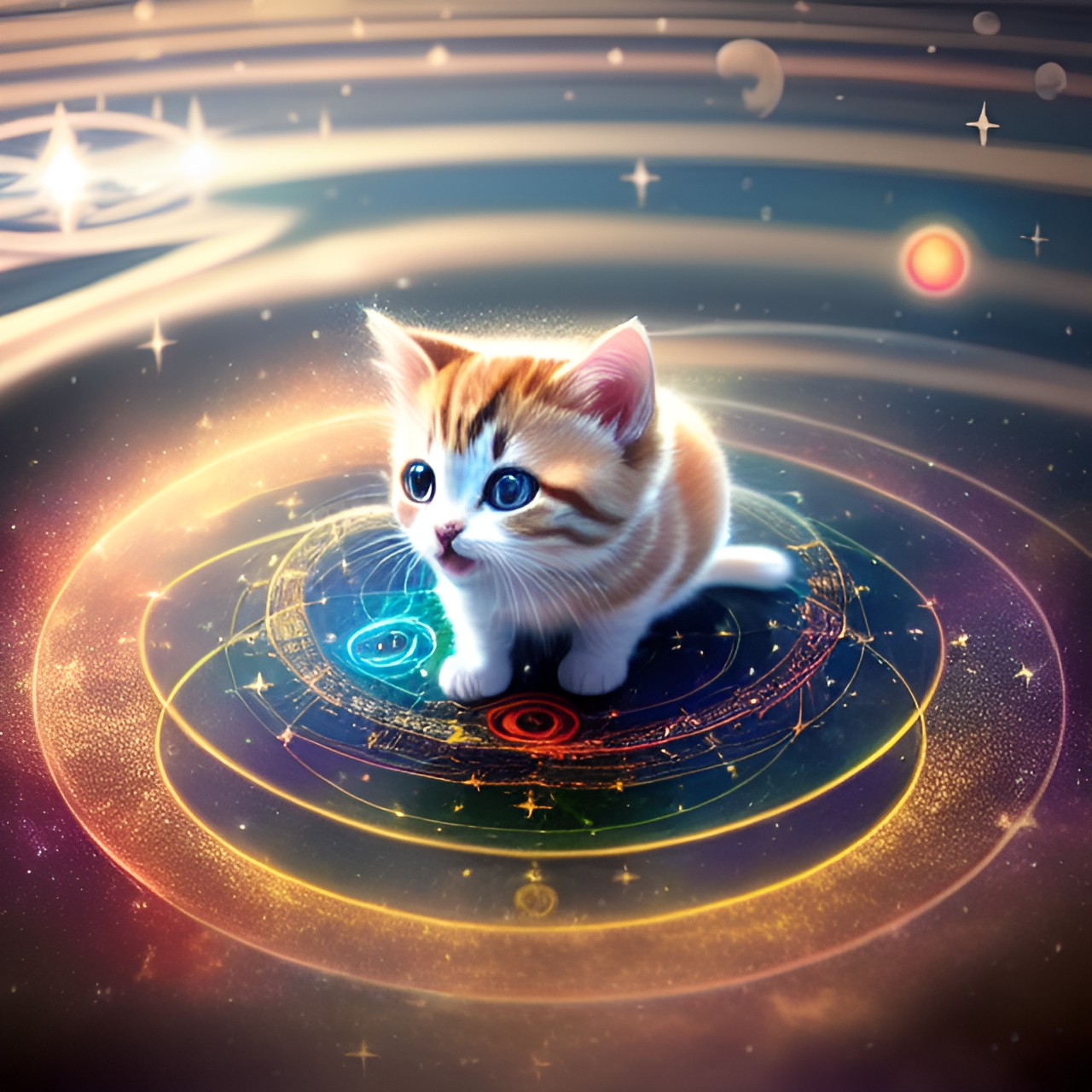 Center of Universe - magic divine kitten at the center of the universe - this kitten is at the center of the universe and everything revolves around it. it is a magical, divine creature that is totally adorable. preview