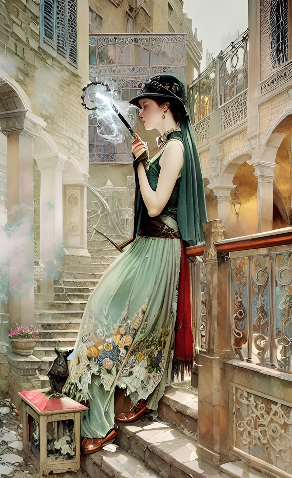 exquisite smoking water pipe, merchants of blood, style of waterhouse and dali preview