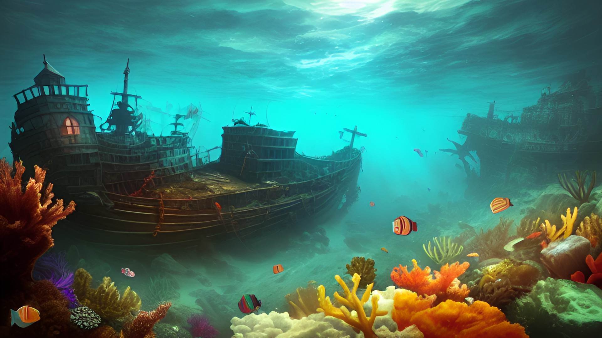 Deeper waters - sunken ship and treasure deep underwater preview