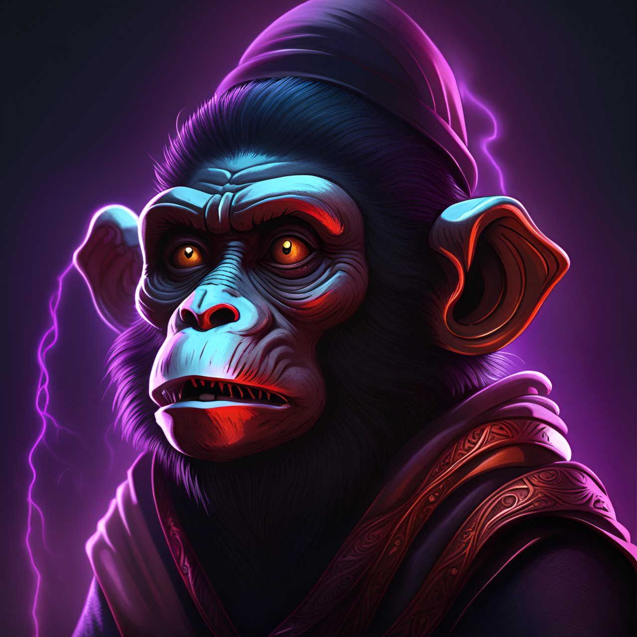 Wannabe Emperor - monkey monk,chromatic render, horror scene preview