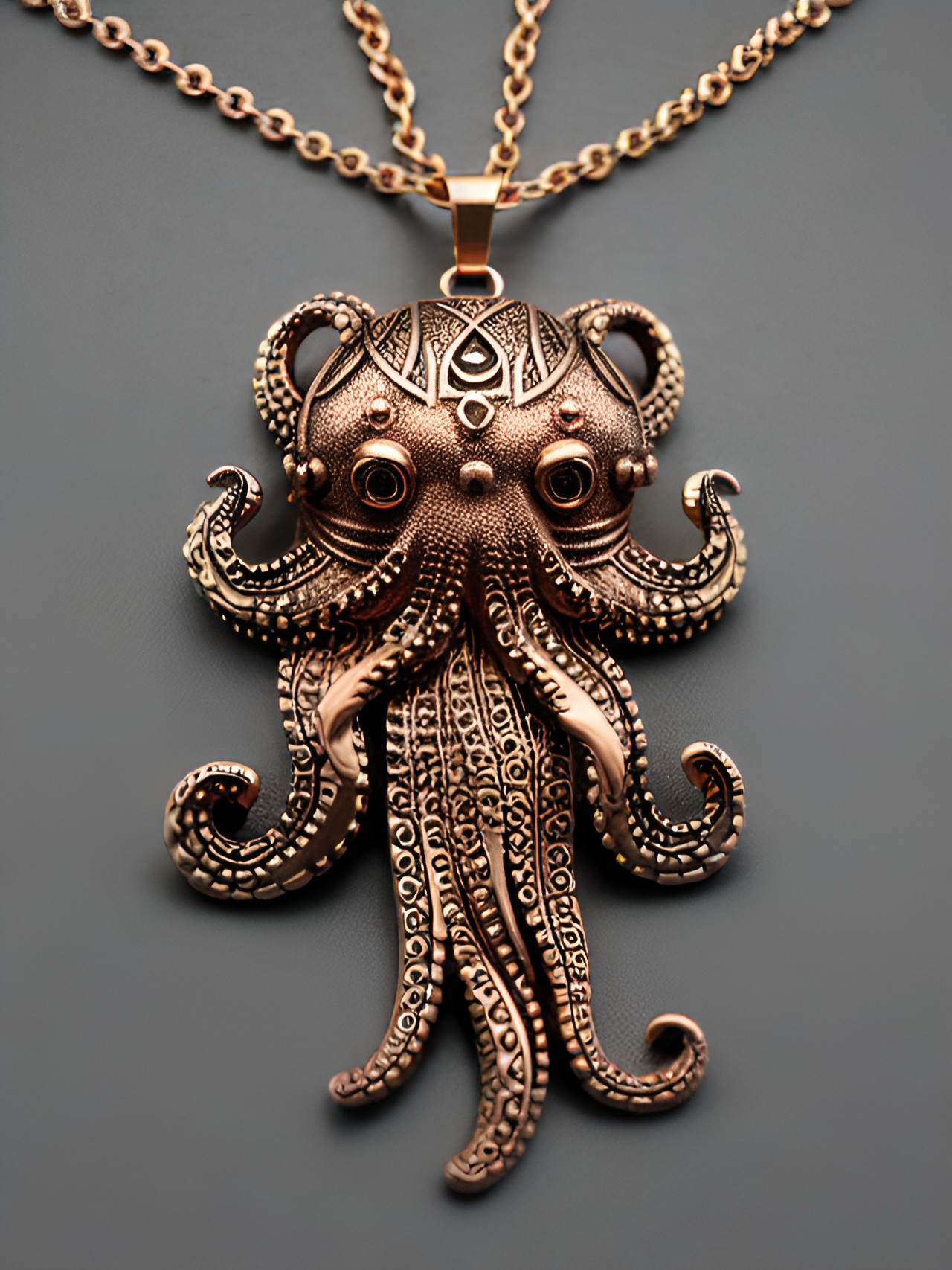 whimsical octopus pendant necklace, copper, gold, rose gold, gemstones preview