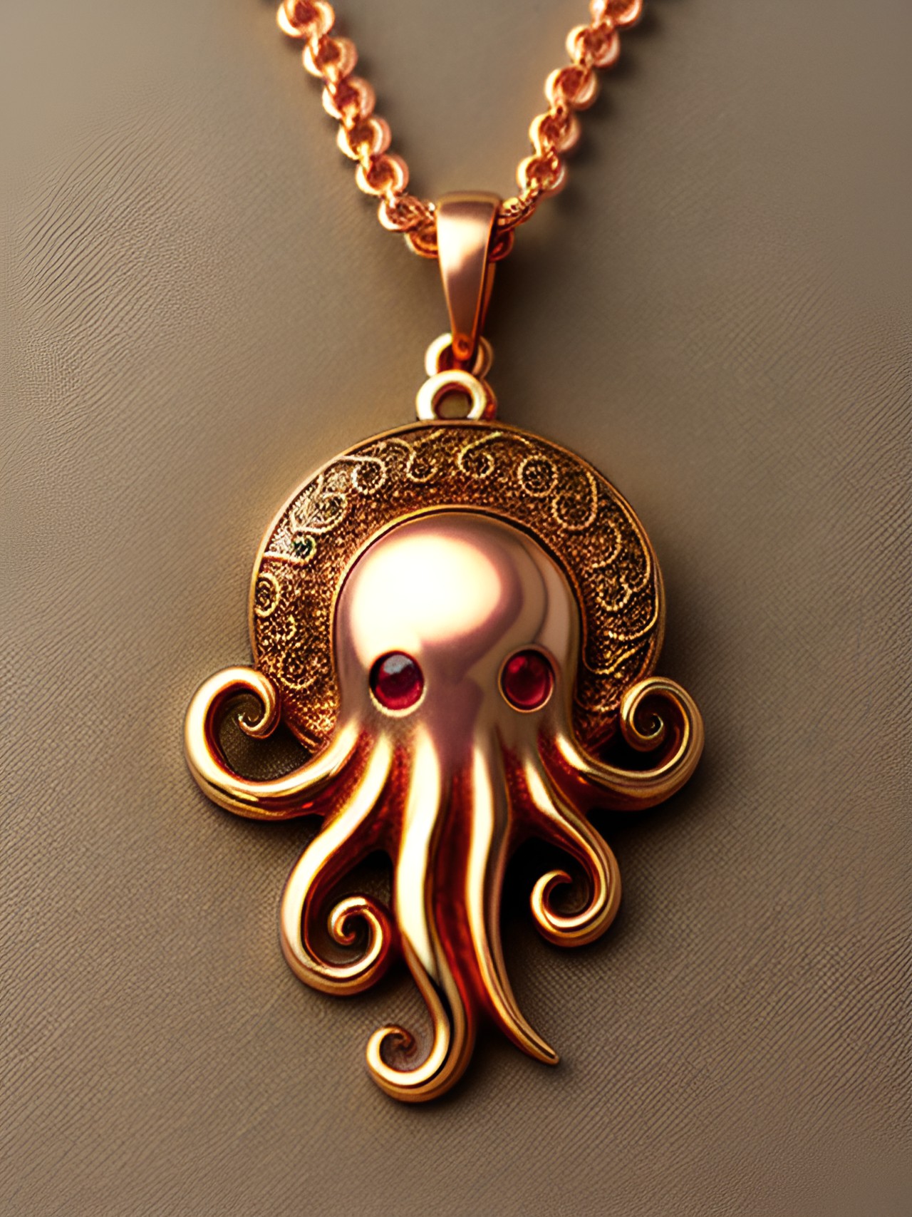 whimsical octopus pendant necklace, copper, gold, rose gold, gemstones preview