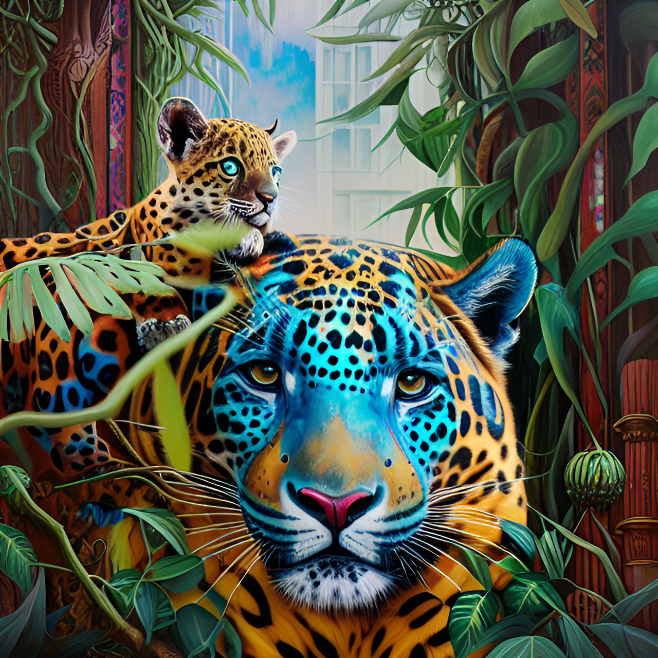 Blue Jaguar & Cub - blue jaguar head and cub preview