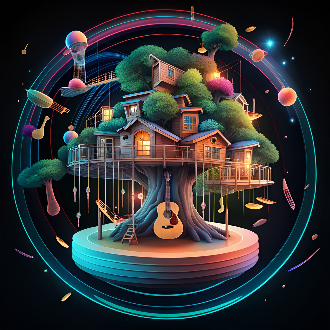 treehouse made of musical instruments preview