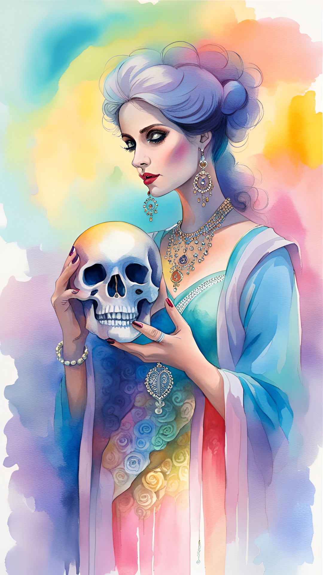 lady holding a skull in her hand, highly detailed, fantasy art preview