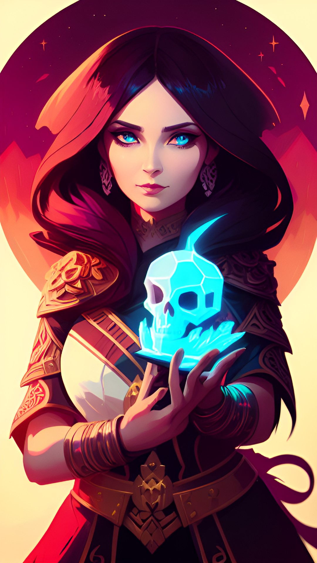 lady holding a skull in her hand, highly detailed, fantasy art preview