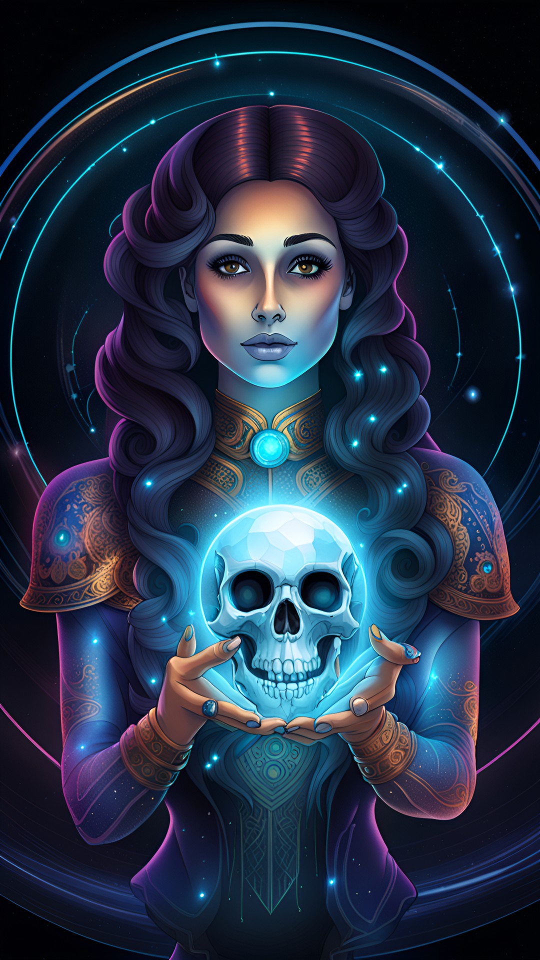 lady holding a skull in her hand, highly detailed, fantasy art preview