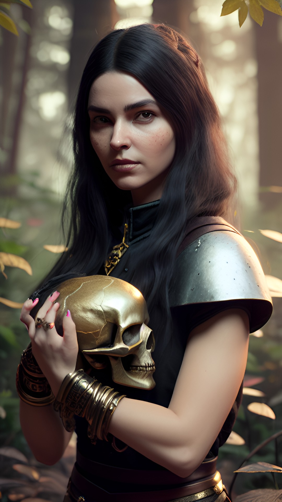 lady holding a skull in her hand, highly detailed, fantasy art preview