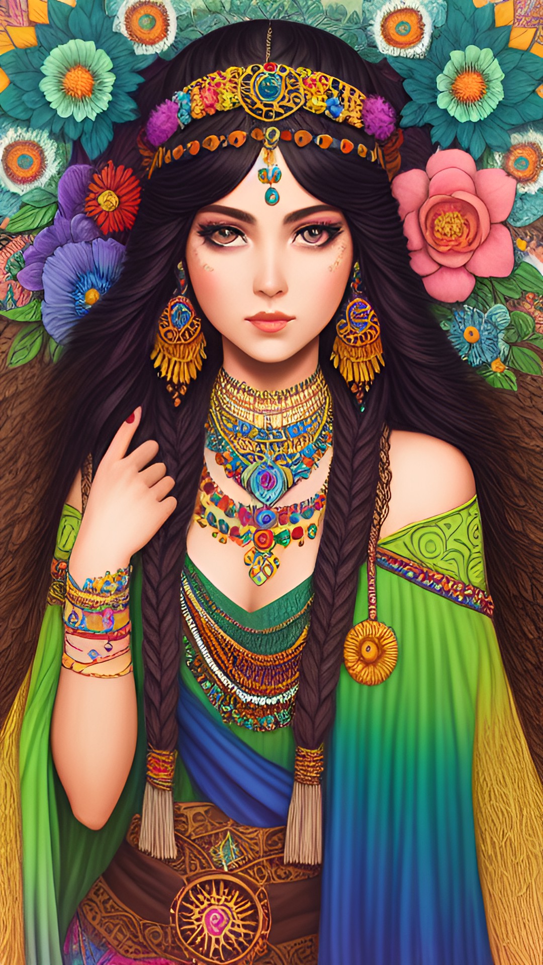 hippie lady, highly detailed, fantasy art preview