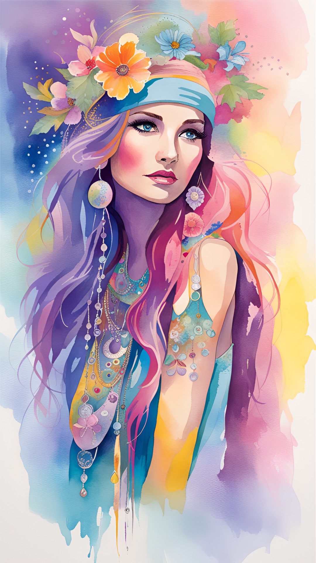 hippie lady, highly detailed, fantasy art preview