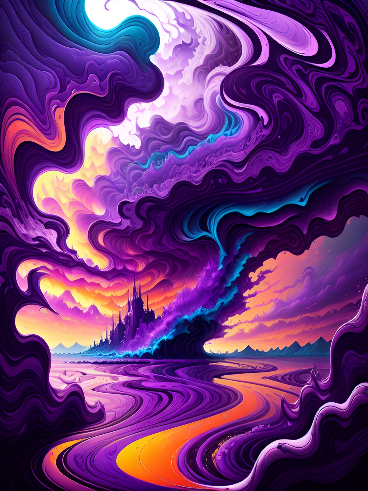 Purple waves - purple waves, sky, clouds, purple sunset preview