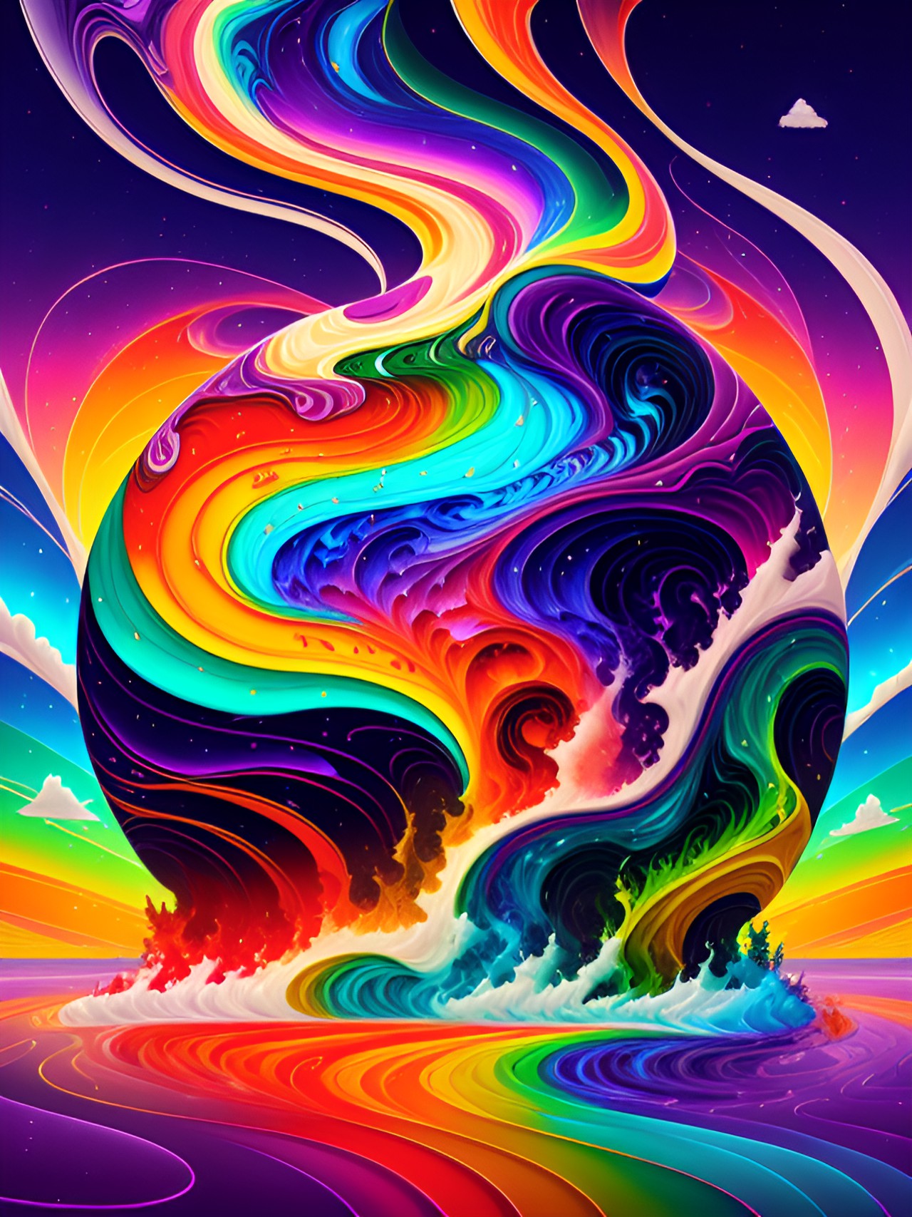 Rainbow waves - rainbow waves, sky, clouds, rainbow sunset preview