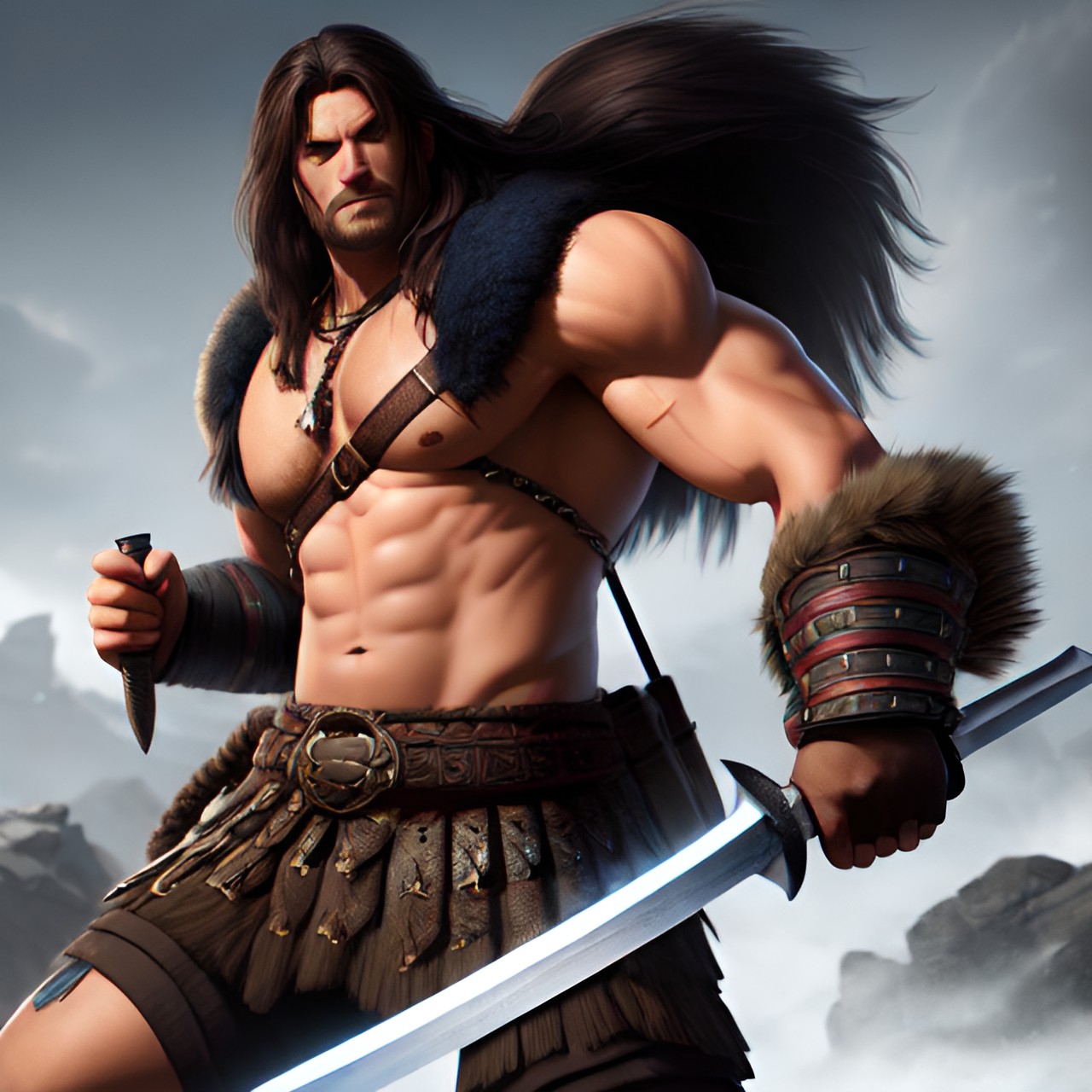 Barbarian 4k - 4k extremely detailed wallpaper, full body portrait, barbarian holding sword, octane render. preview