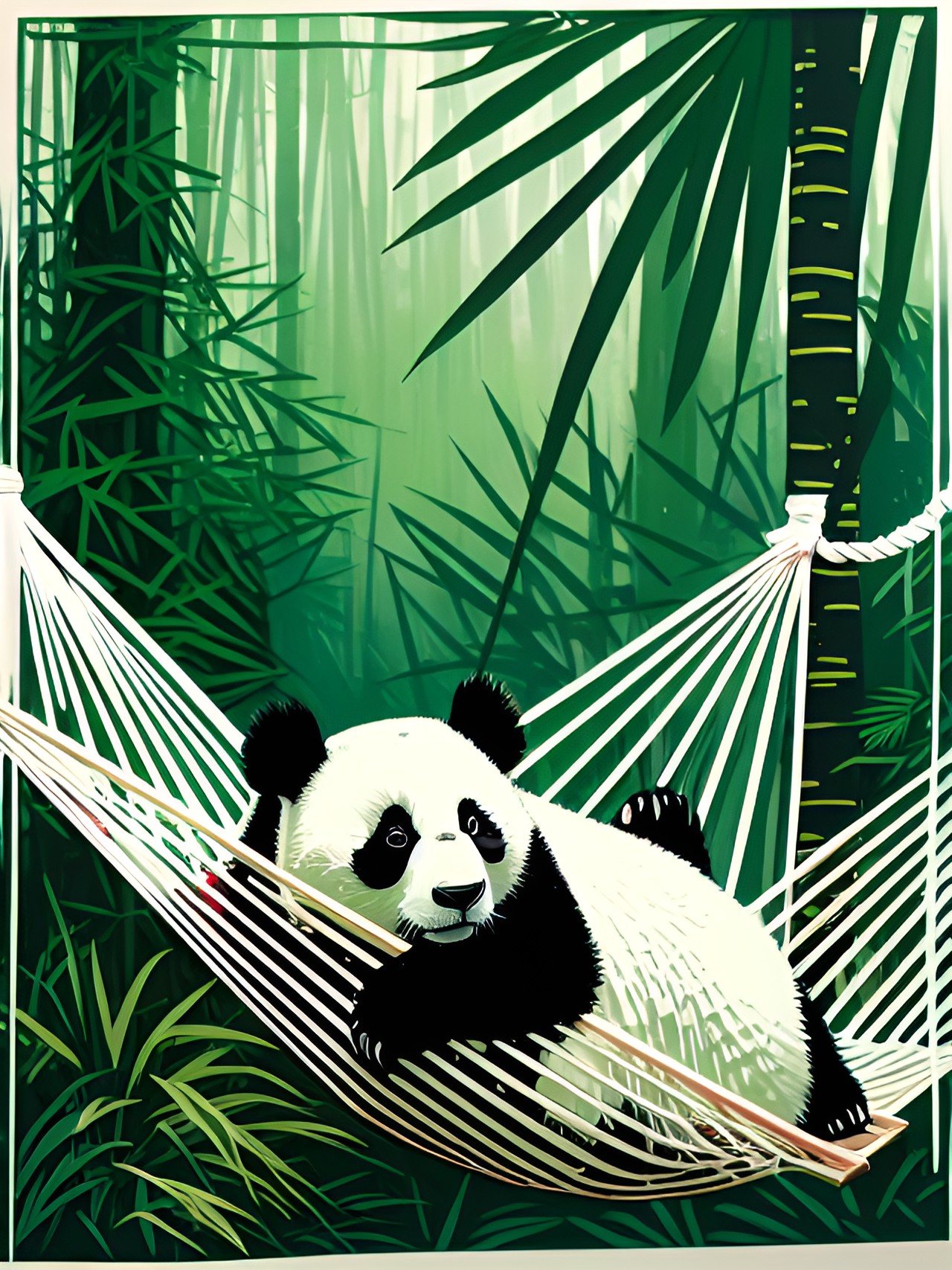 true lazy - panda in hammock, tropical forest background preview