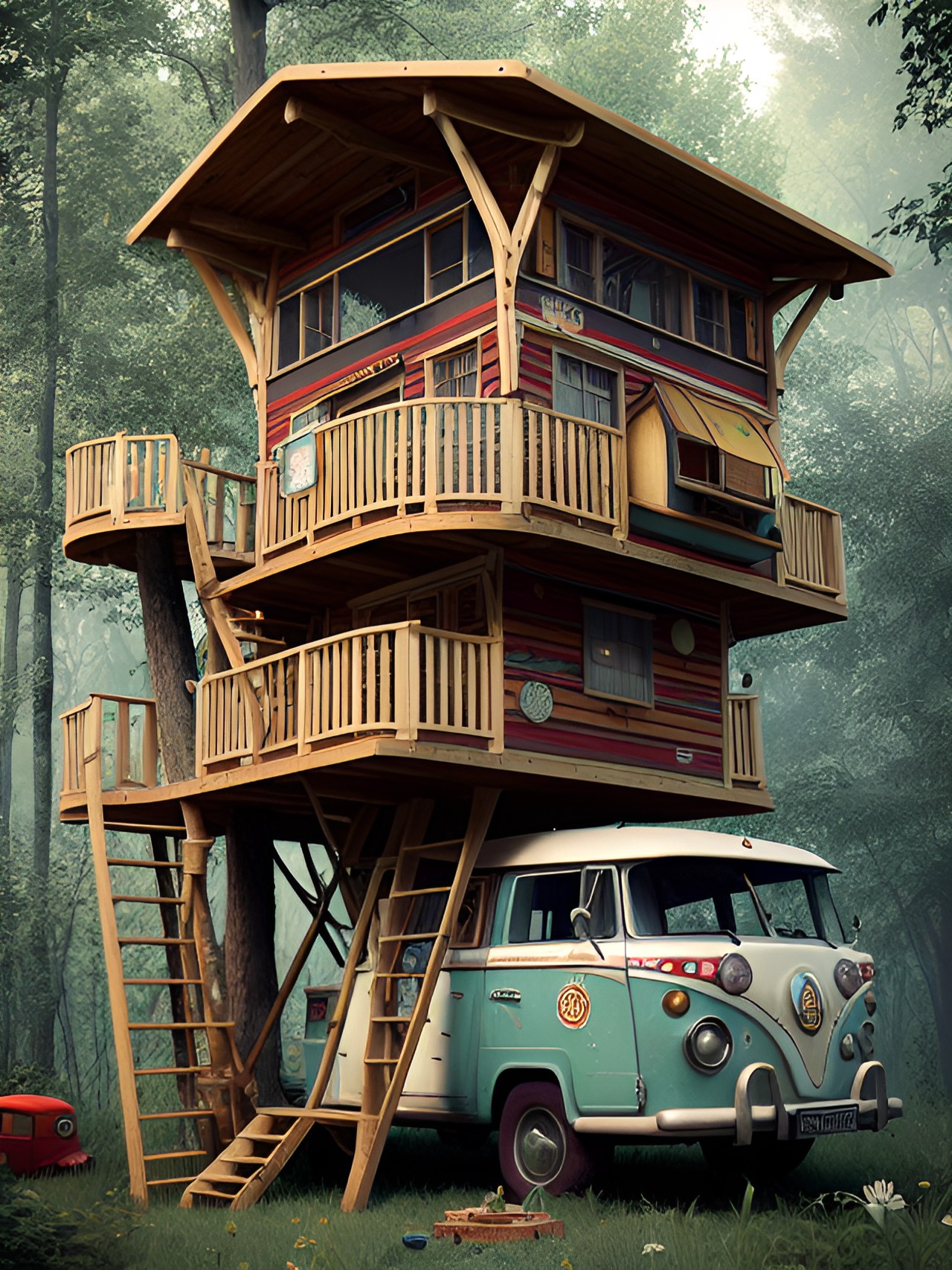 Summer Camp - treehouse made out of hundreds of vintage campers preview