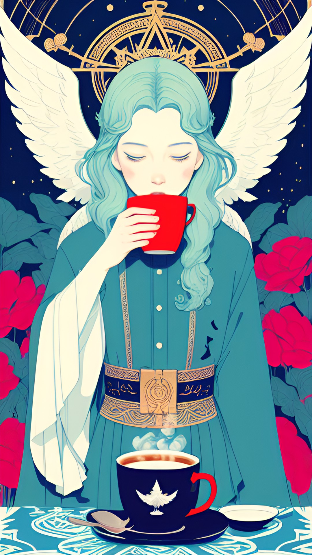 Trouble in Paradise? - an angel drinking a cup of coffee preview