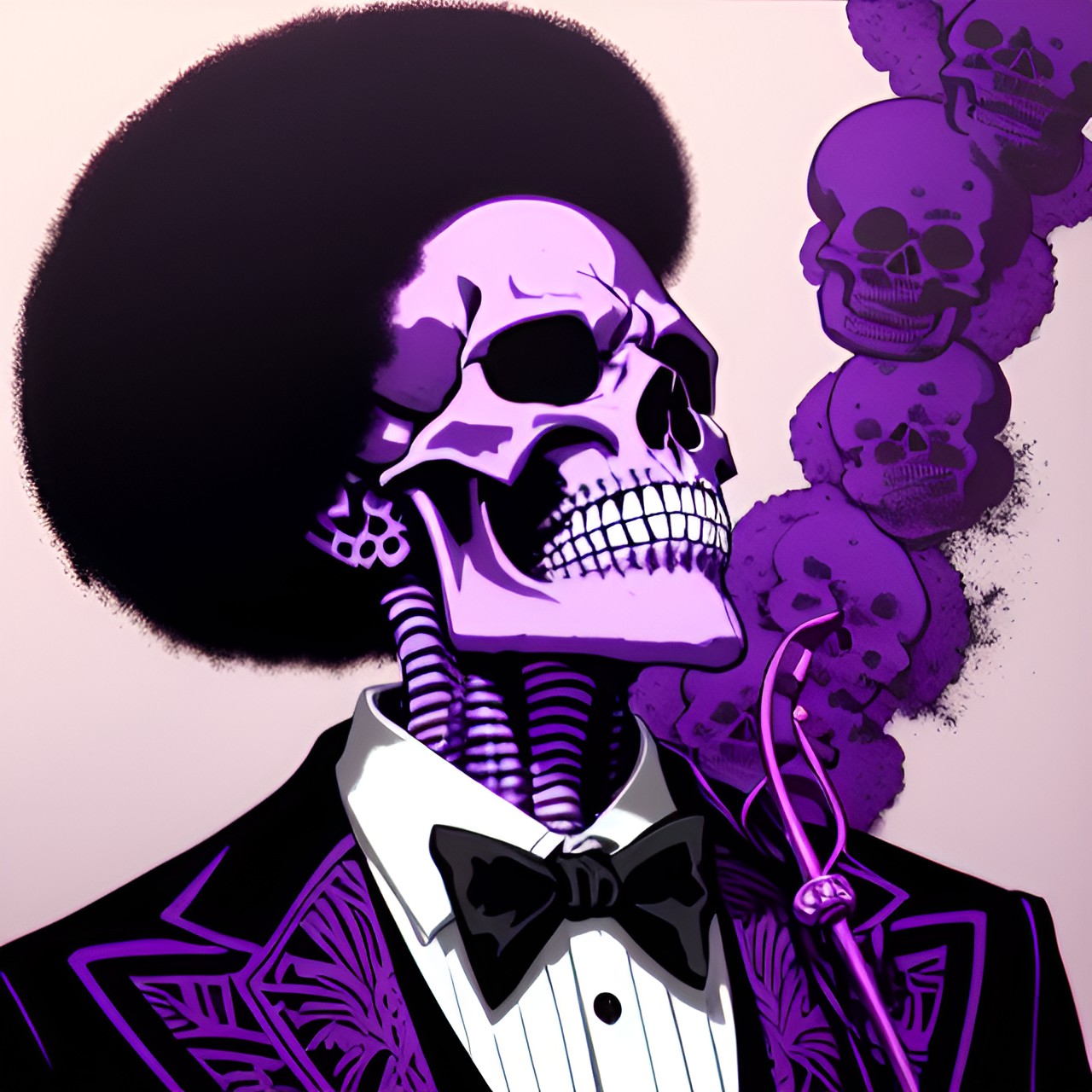 Brook - afro skeleton, black suit, purple undershirt, white ascot, purple cane preview