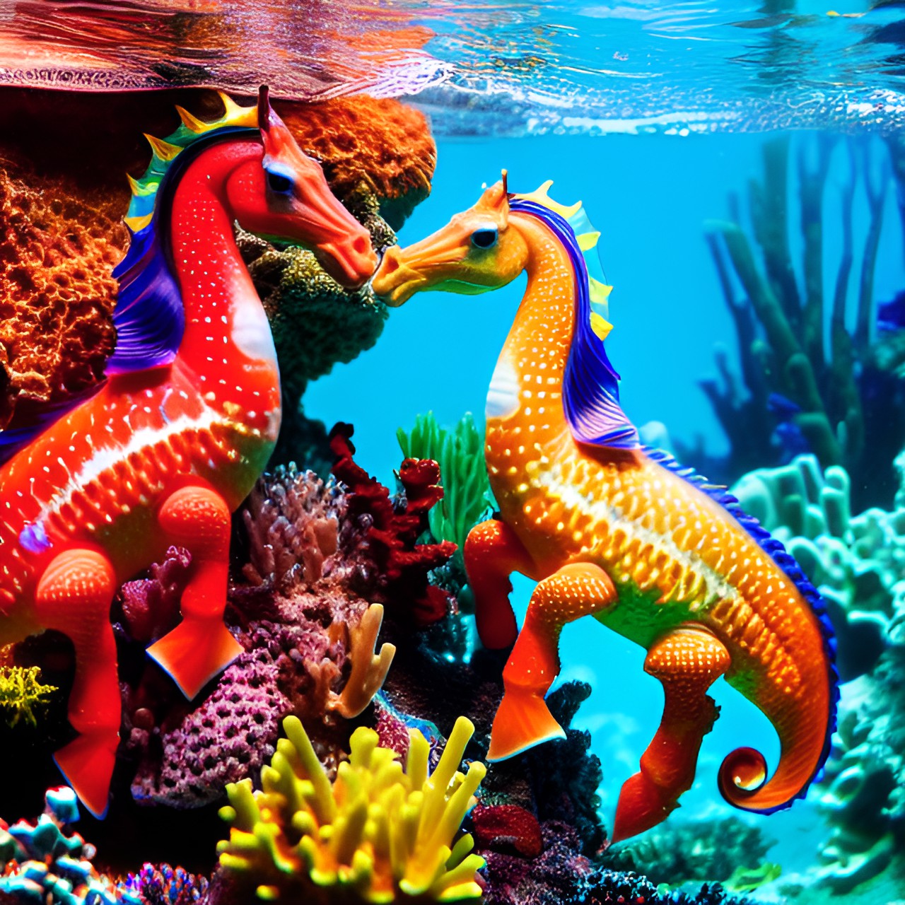 Sea horses kissing 1 - sea horses in the vivid ocean preview