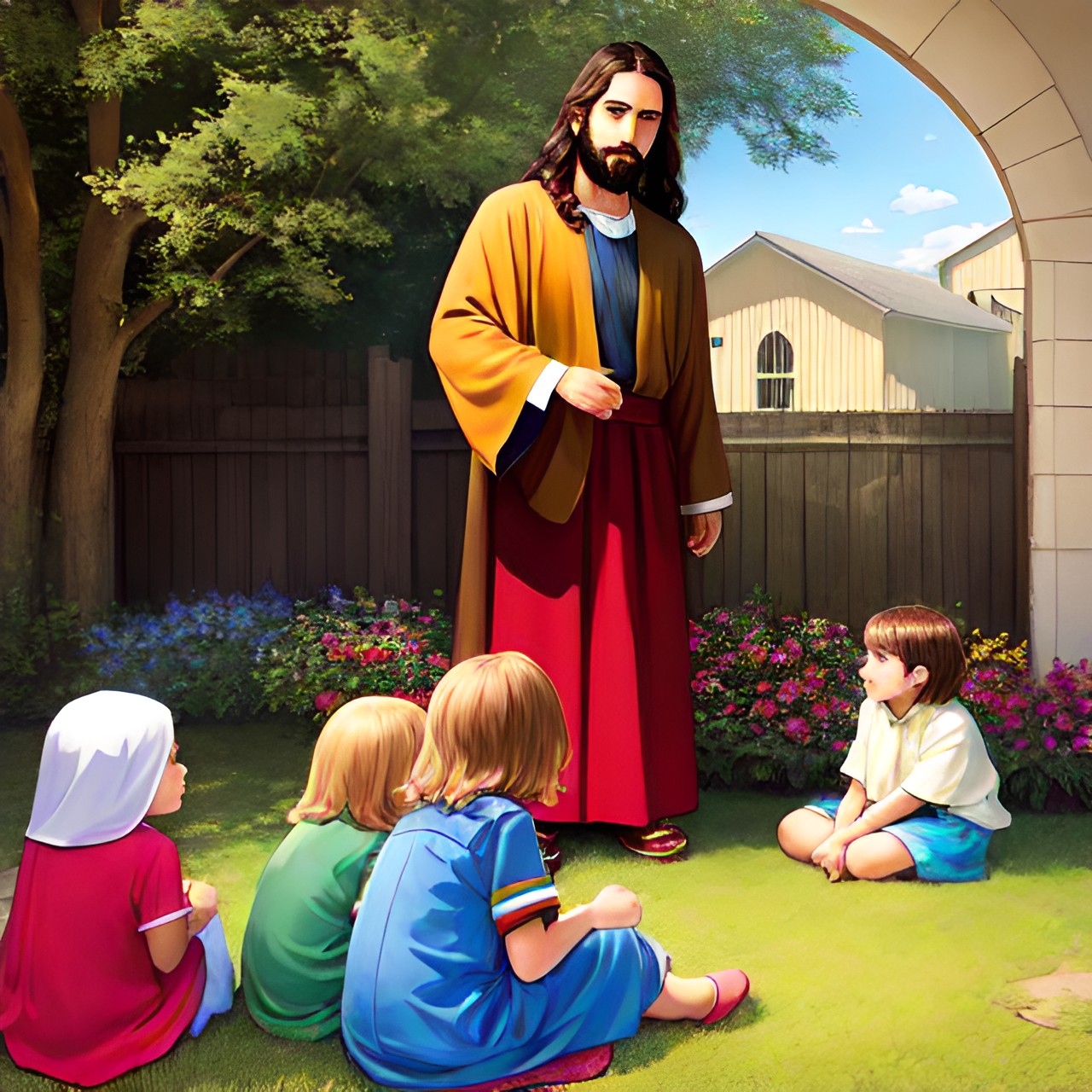 jesus watching children playing preview