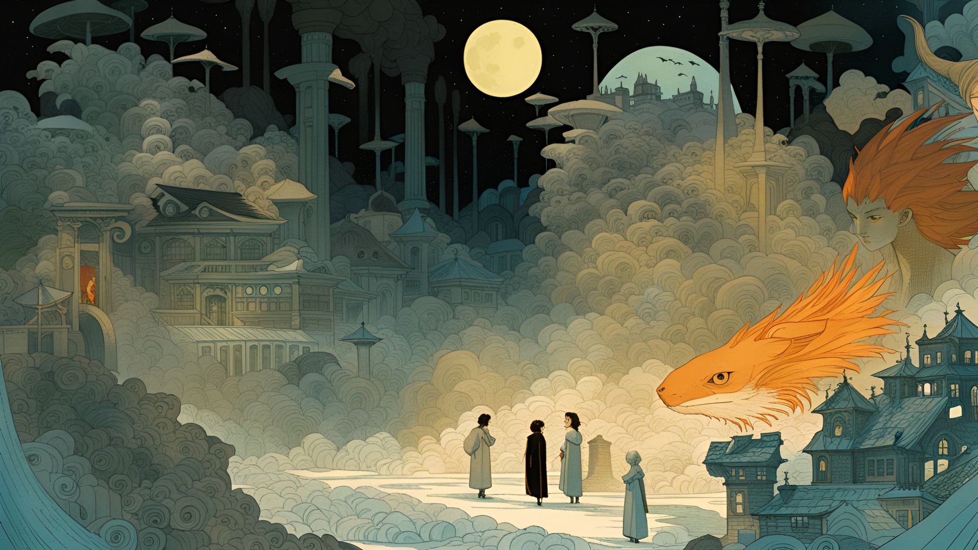 night town - never ending story by michael william kaluta & victto ngai,dark scene preview