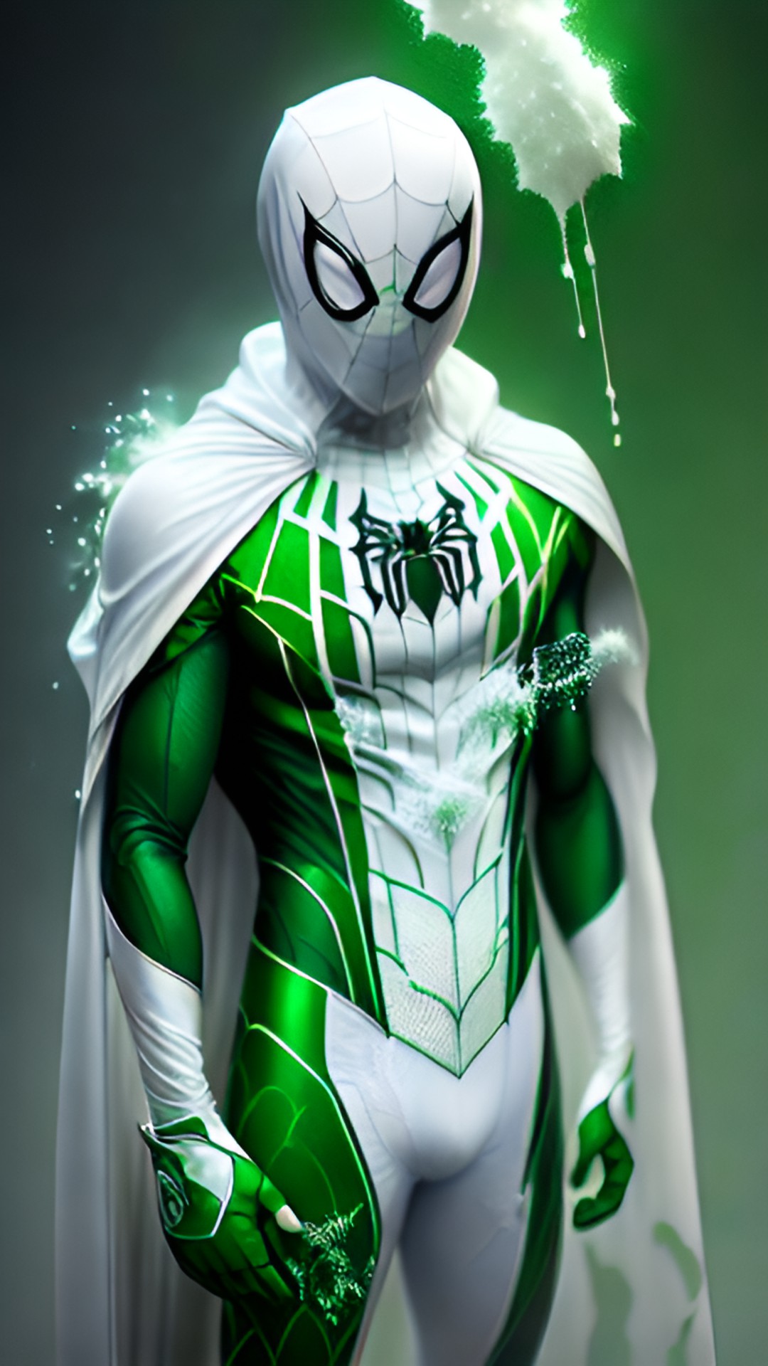 Venomous Spider-Man - spider-man, but with a white costume with green accents, and green, poisonous droplets scattered around his suit preview