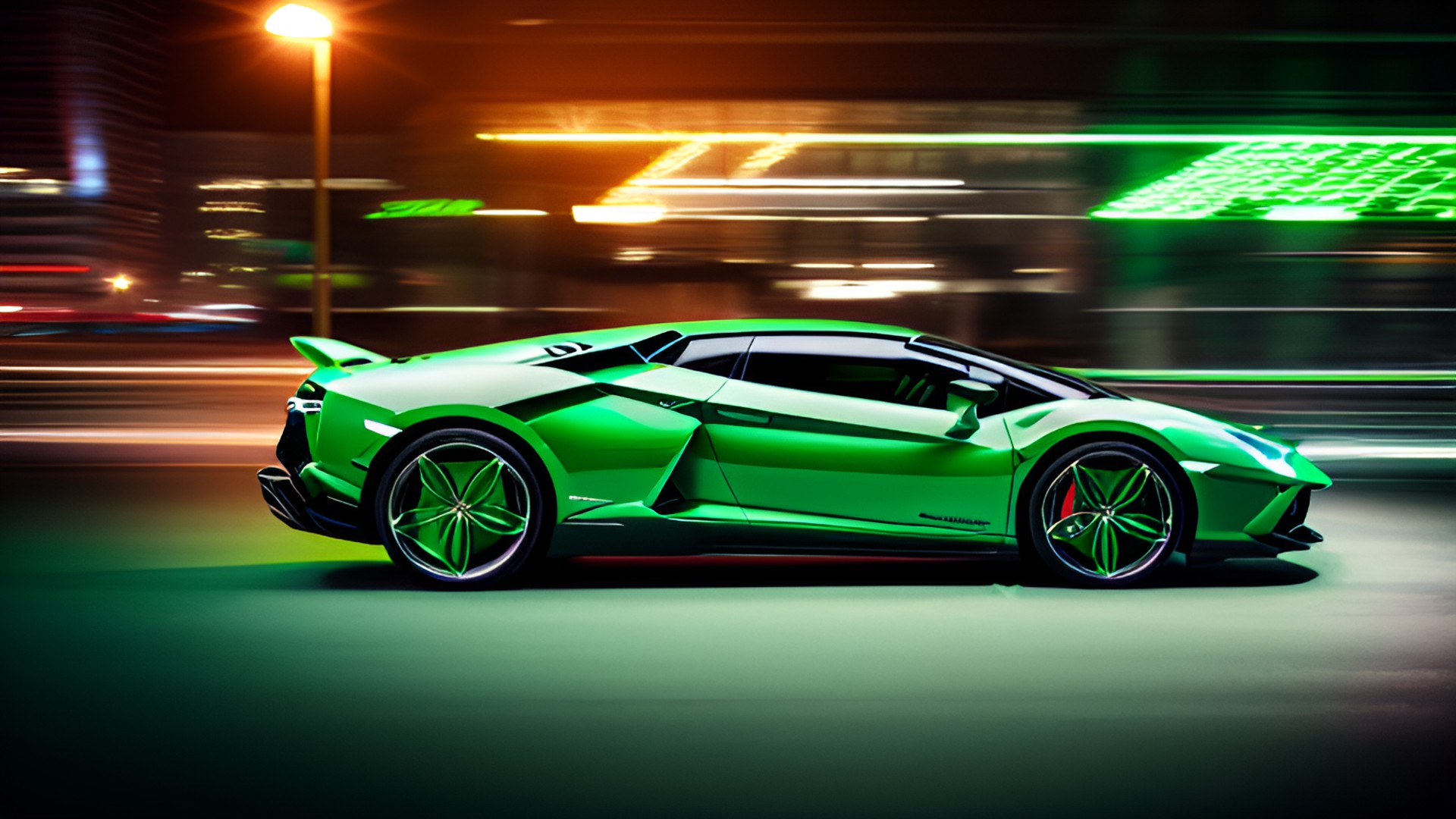 Lambo - green lamborghini driving through the night in a city with loud music preview