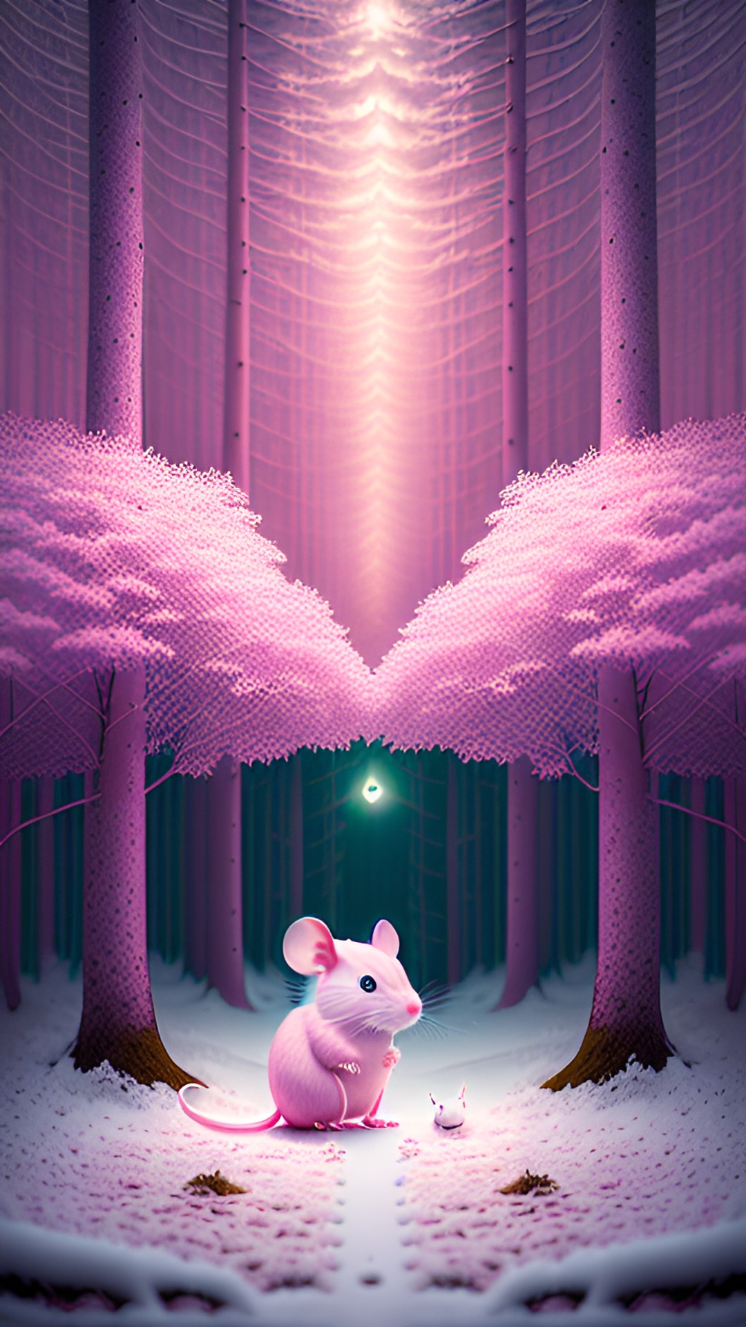 little white mouse in a pink forest preview