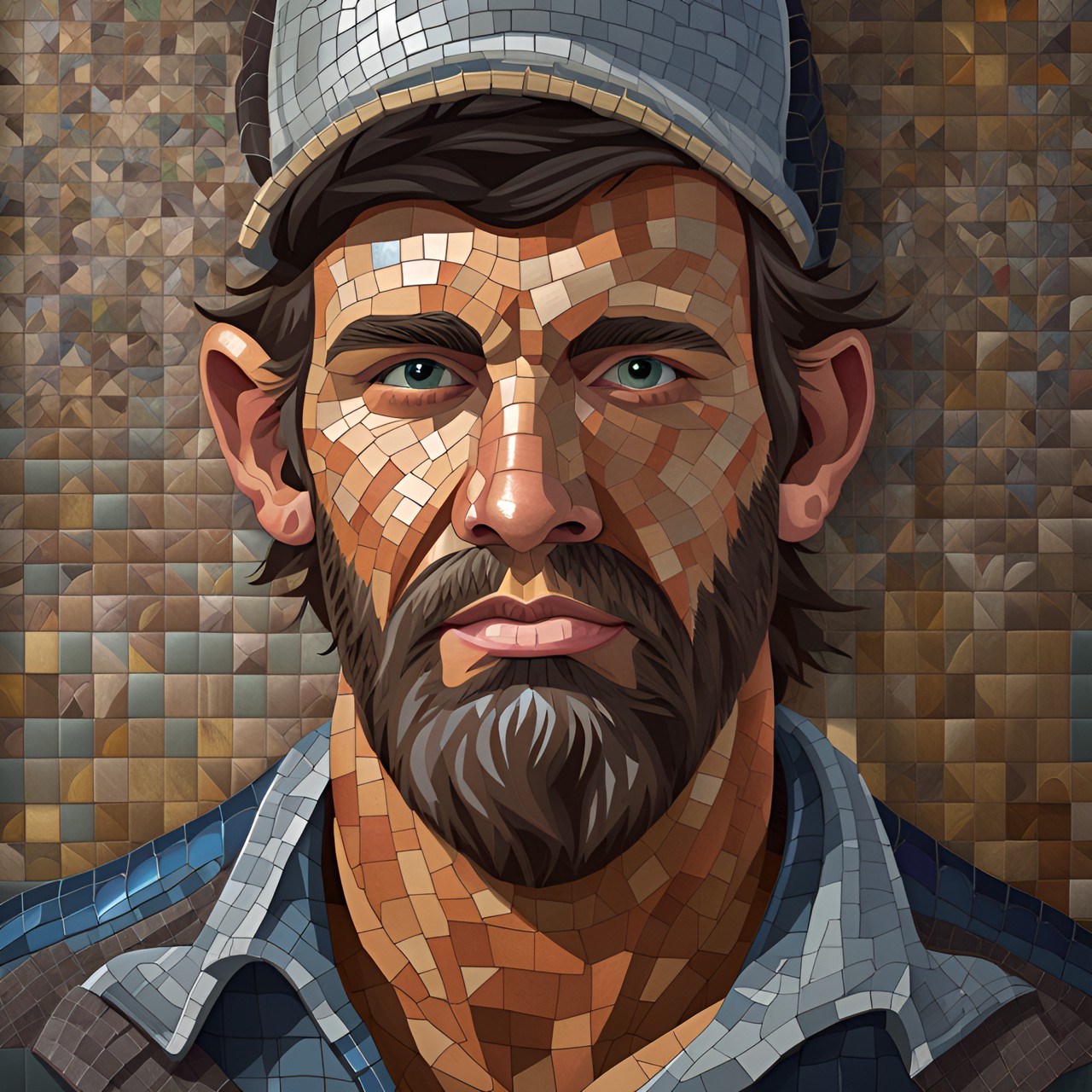 mosaic render - handsome redneck portrait, mosaics render preview