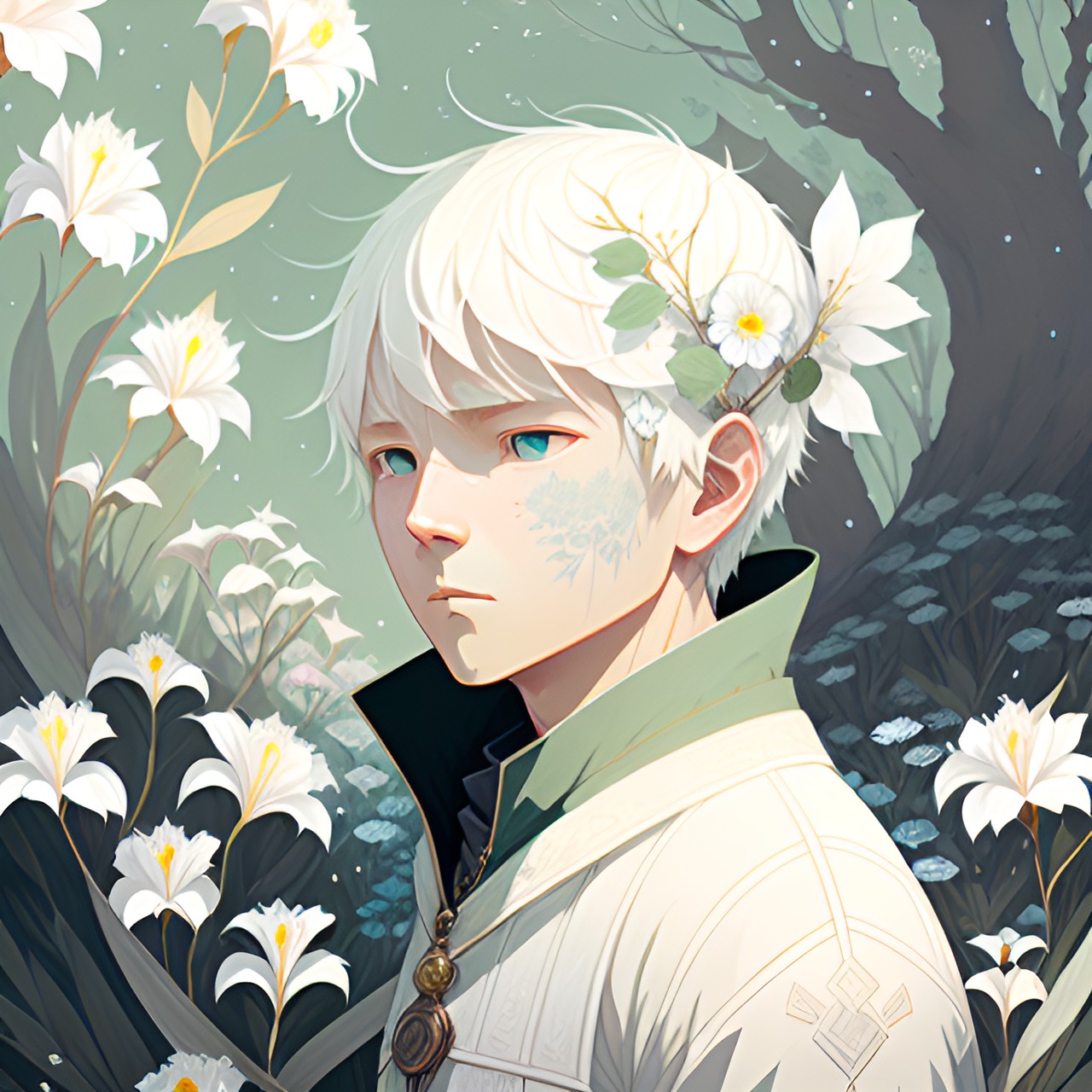 ancient guardian, fairy, white, portrait, face focus, white iris, a man preview