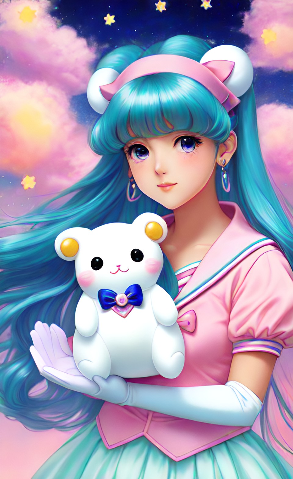 pastel aesthetic ”sailor moon” holding cinnamoroll, high-quality, trending on art station, style of cheryl walsh preview