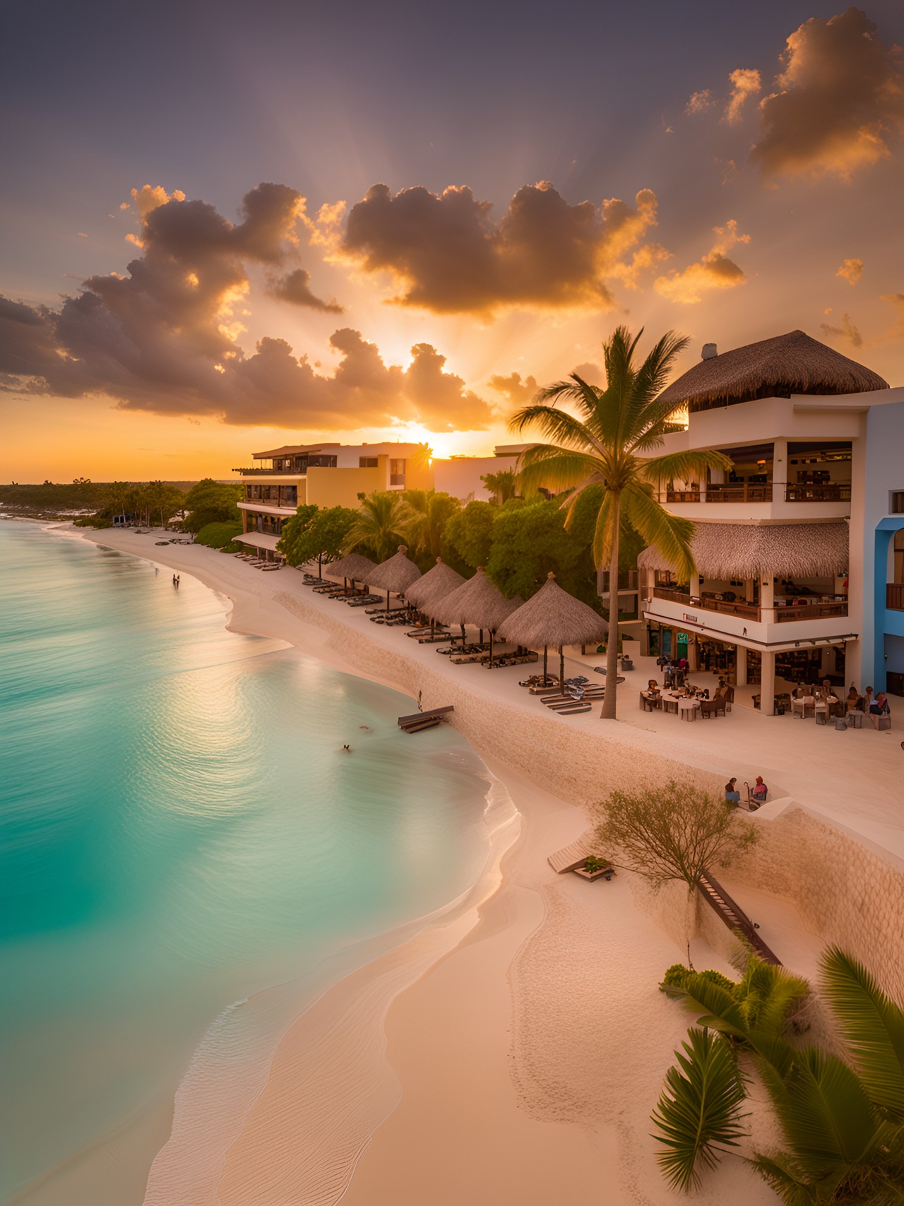 Playa del Carmen - playa de carmen at sunset, ambient lighting, highly detailed, ultra wide angle lens preview