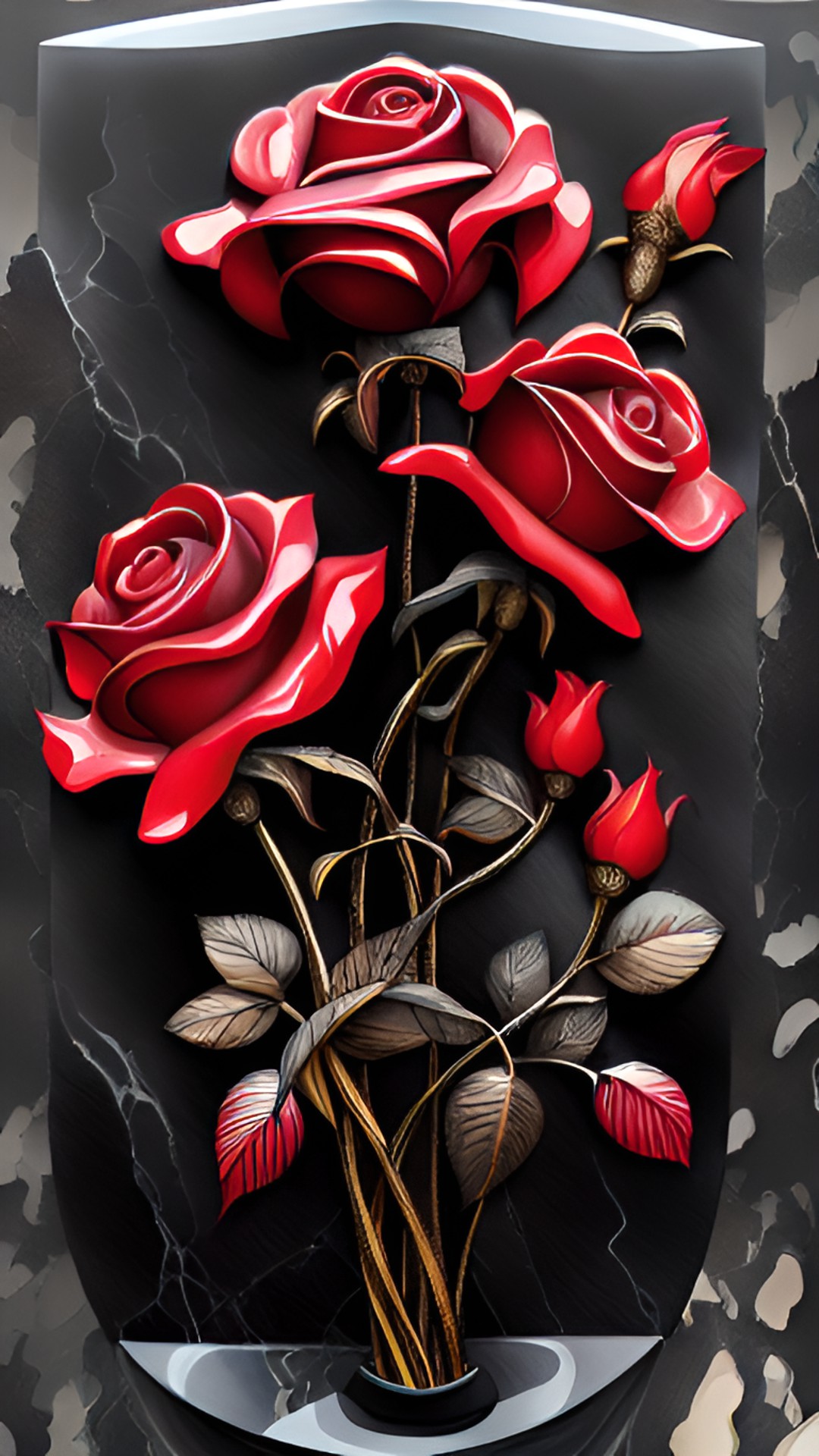 roses red. vase black marble. preview