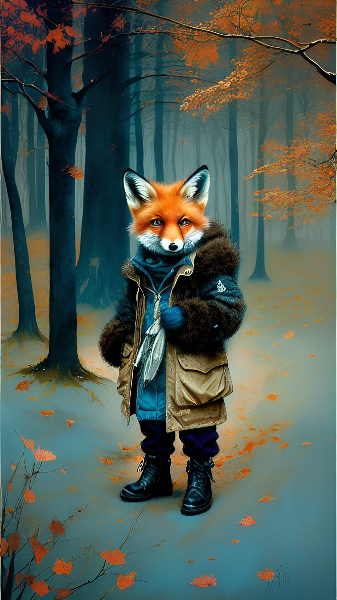 baby fox wearing a blue jacket preview