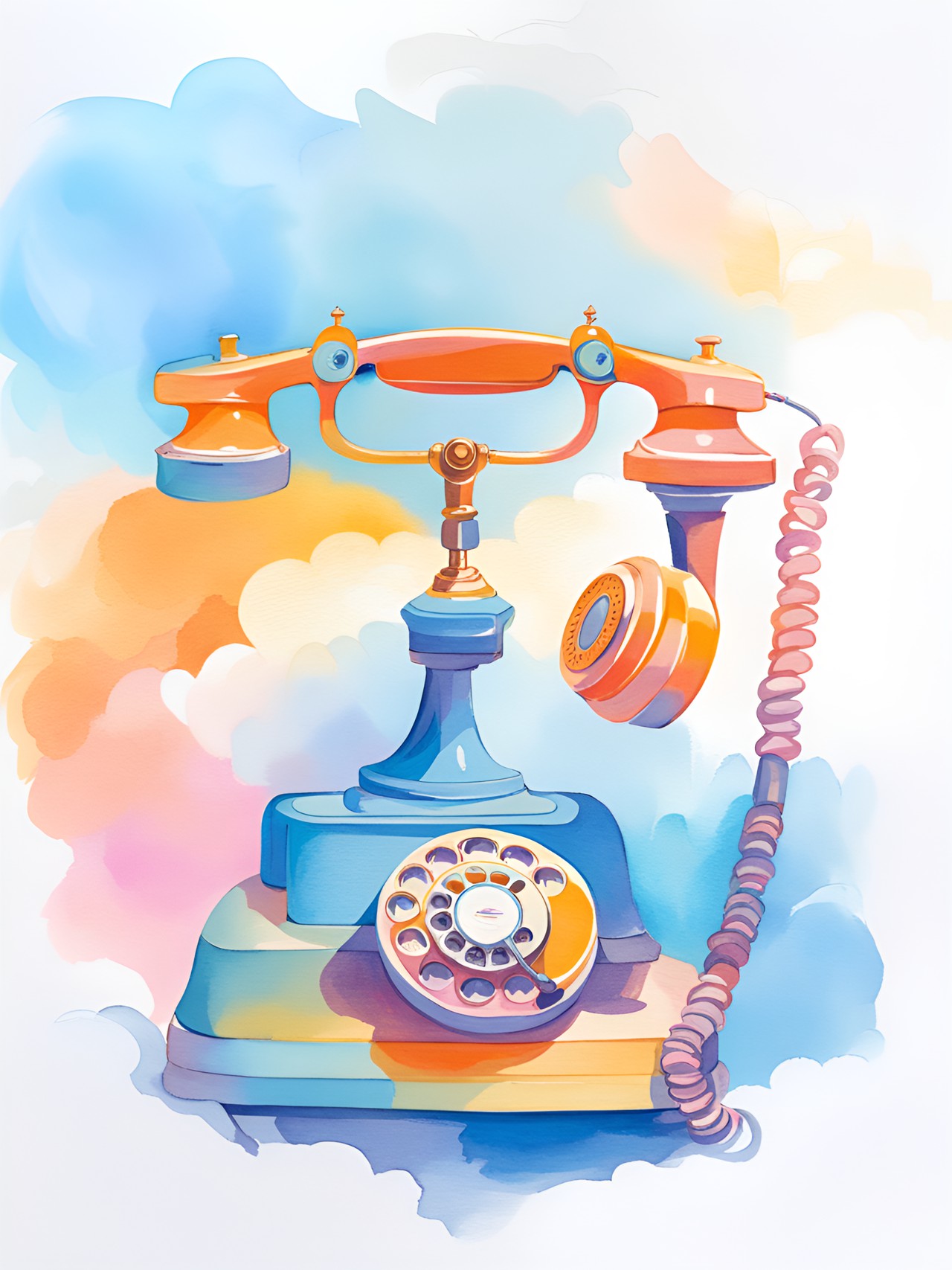 pastel toned phone wallpaper with stylized rotary phone in sky blue and pale orange preview