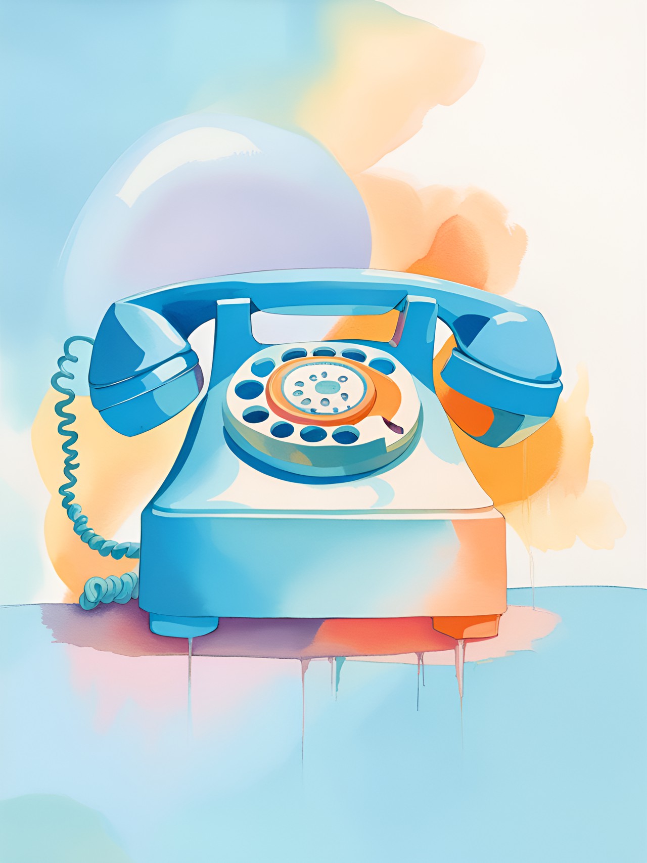 pastel toned phone wallpaper with detailed 1970s rotary dial telephone.  sky blue, baby blue, and pale orange preview