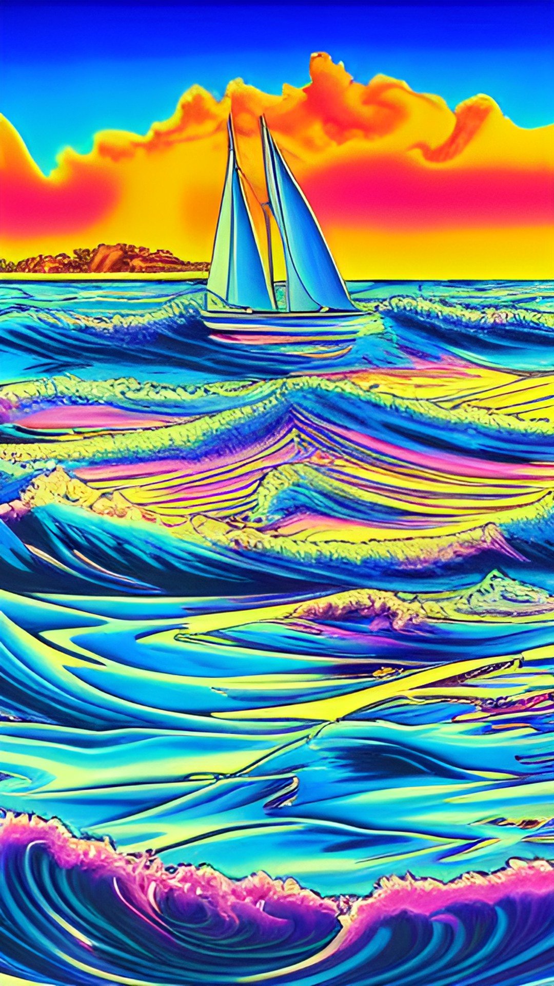 ocean, sunset, one sailboat preview