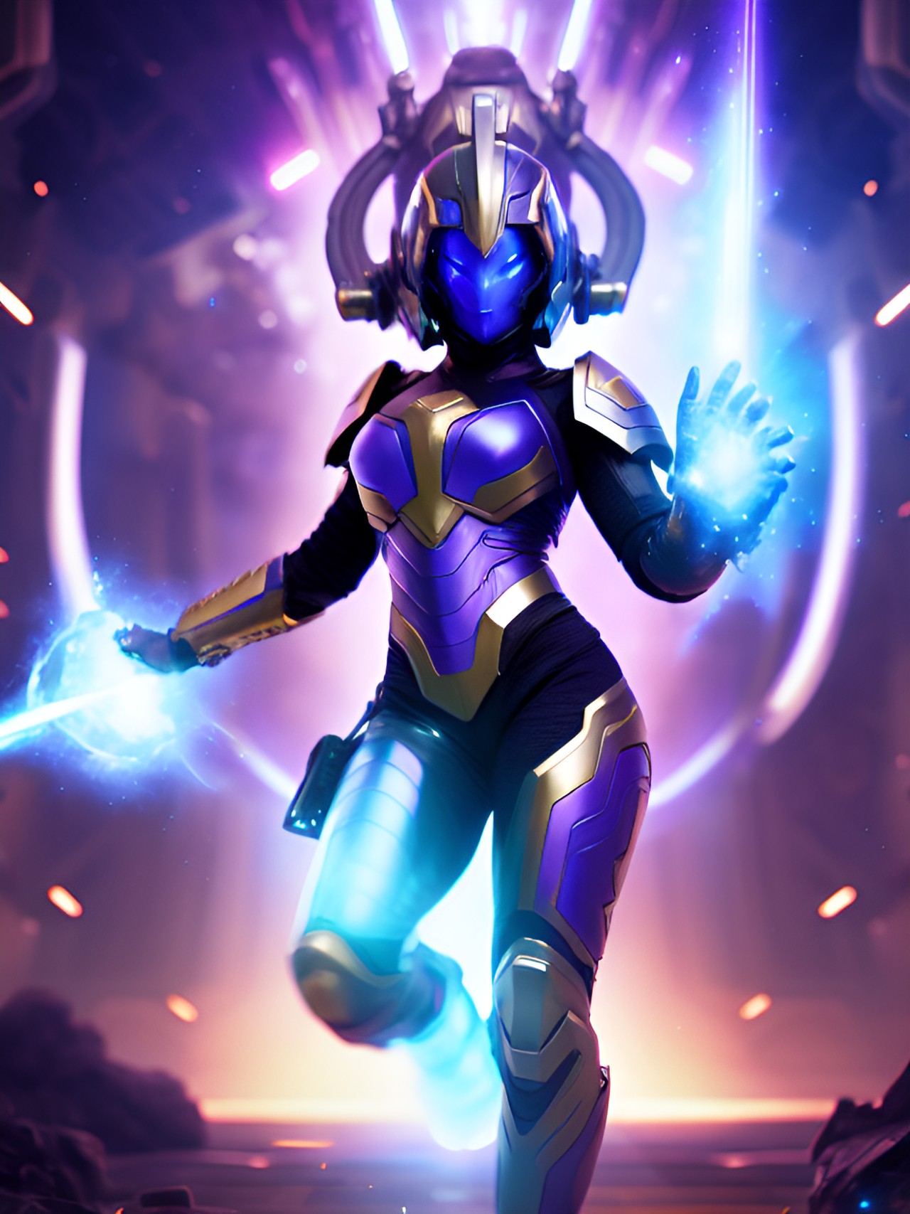 action pose, void orbs, galaxy goddess, warrior, void elemental, blue skinned, helmet preview