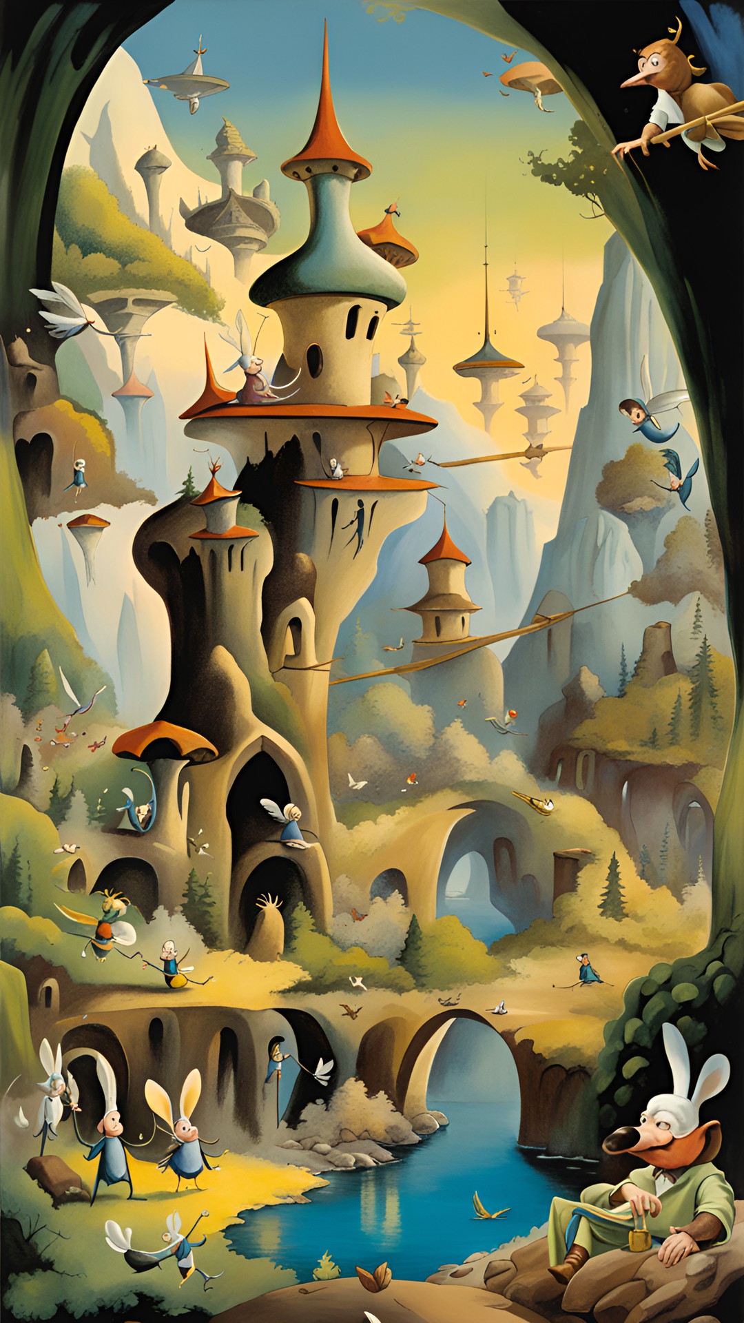 the fairy realm in the style of dali, bosch, carl barks comics preview