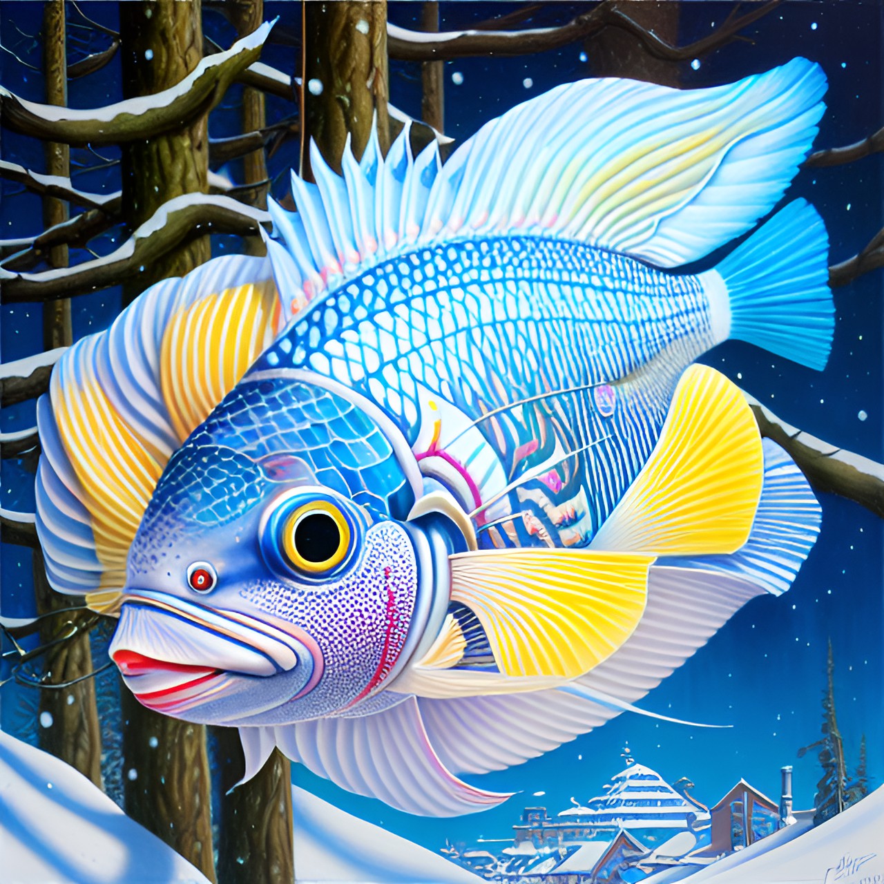 white exotic fish in snow preview