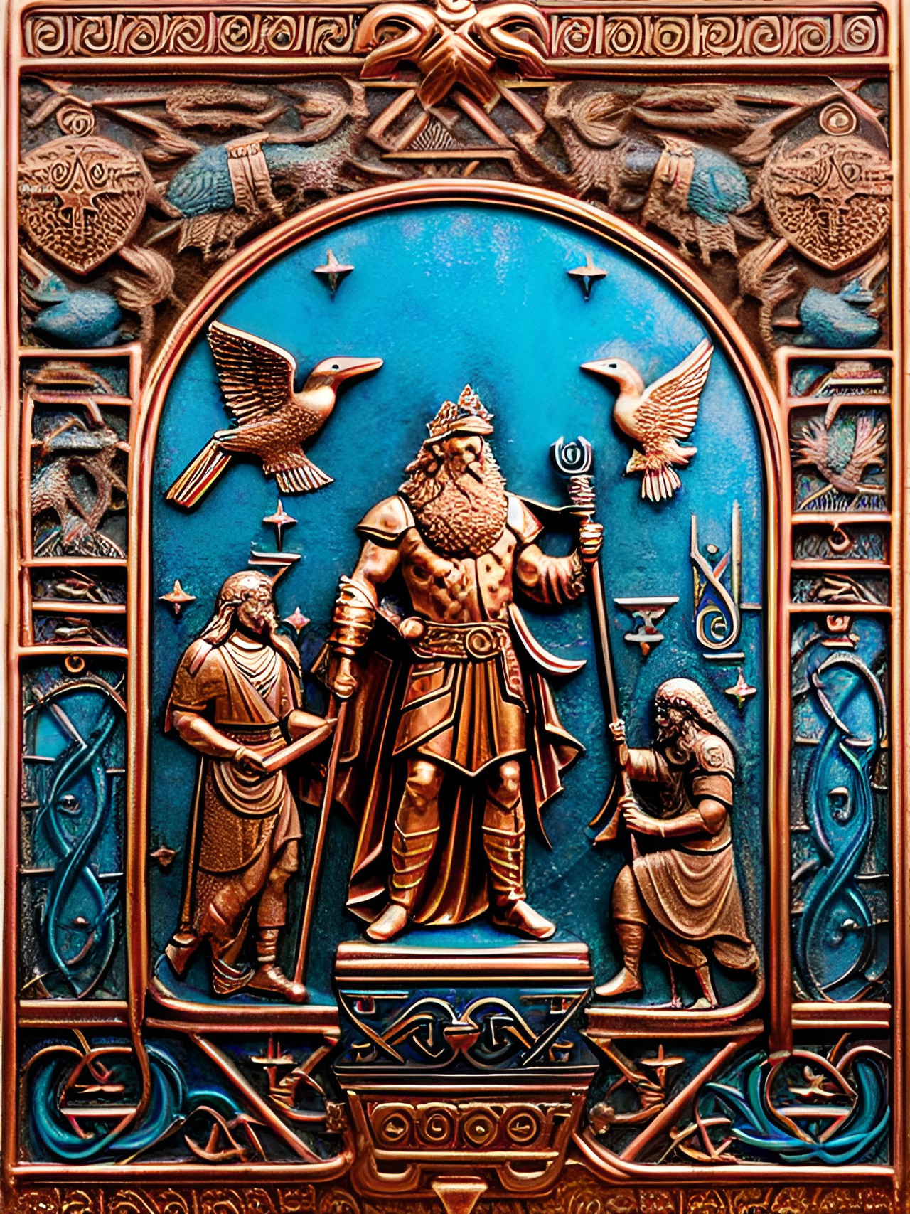 metal: copper | gods: thor and zeus, power and generosity | creation: sea creatures, birds | events:  eucharist servant king preview