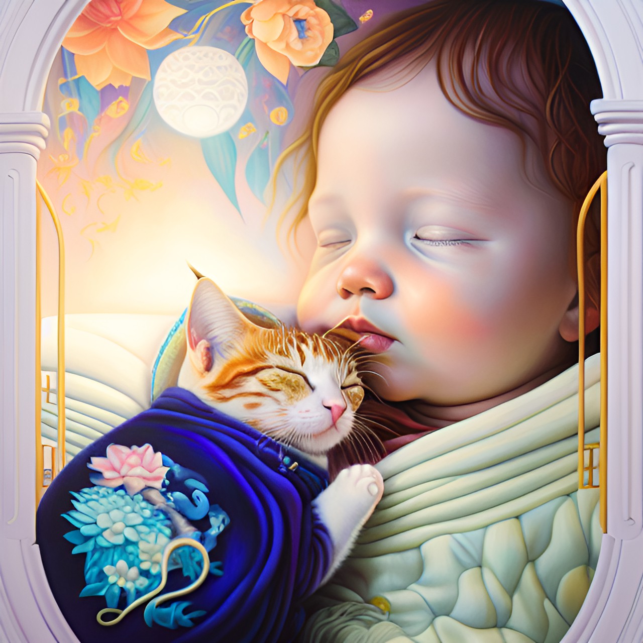 sleeping baby with kitty preview