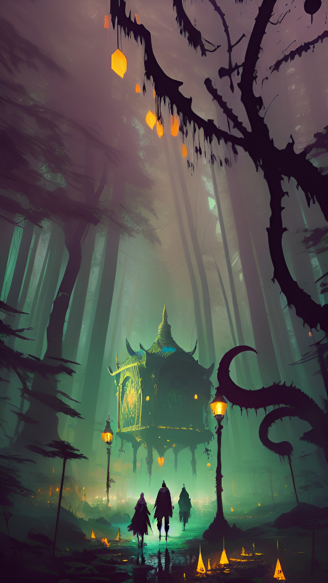 Night Gathering - dance of the tribal shamans around cauldron in dark eldritch forest preview