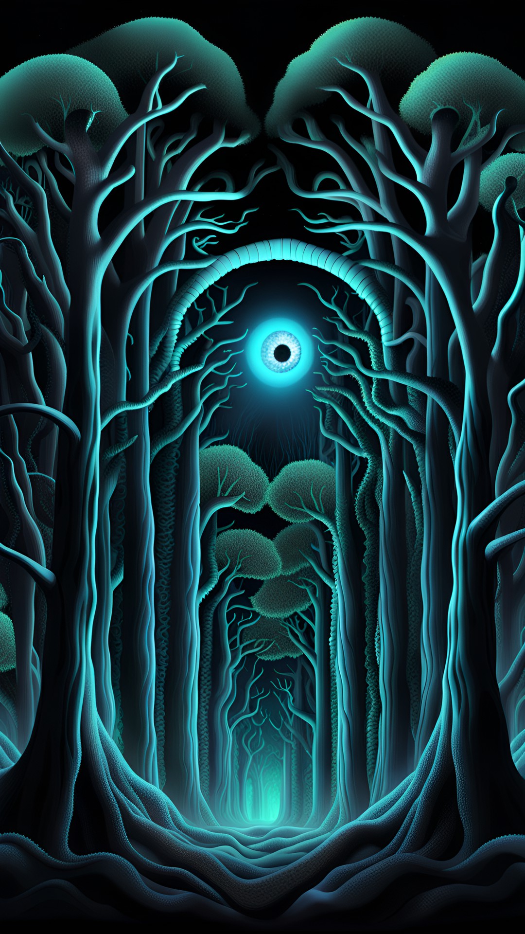 forest of eyeball trees with trunks like tentacles. disturbing and creepy. preview