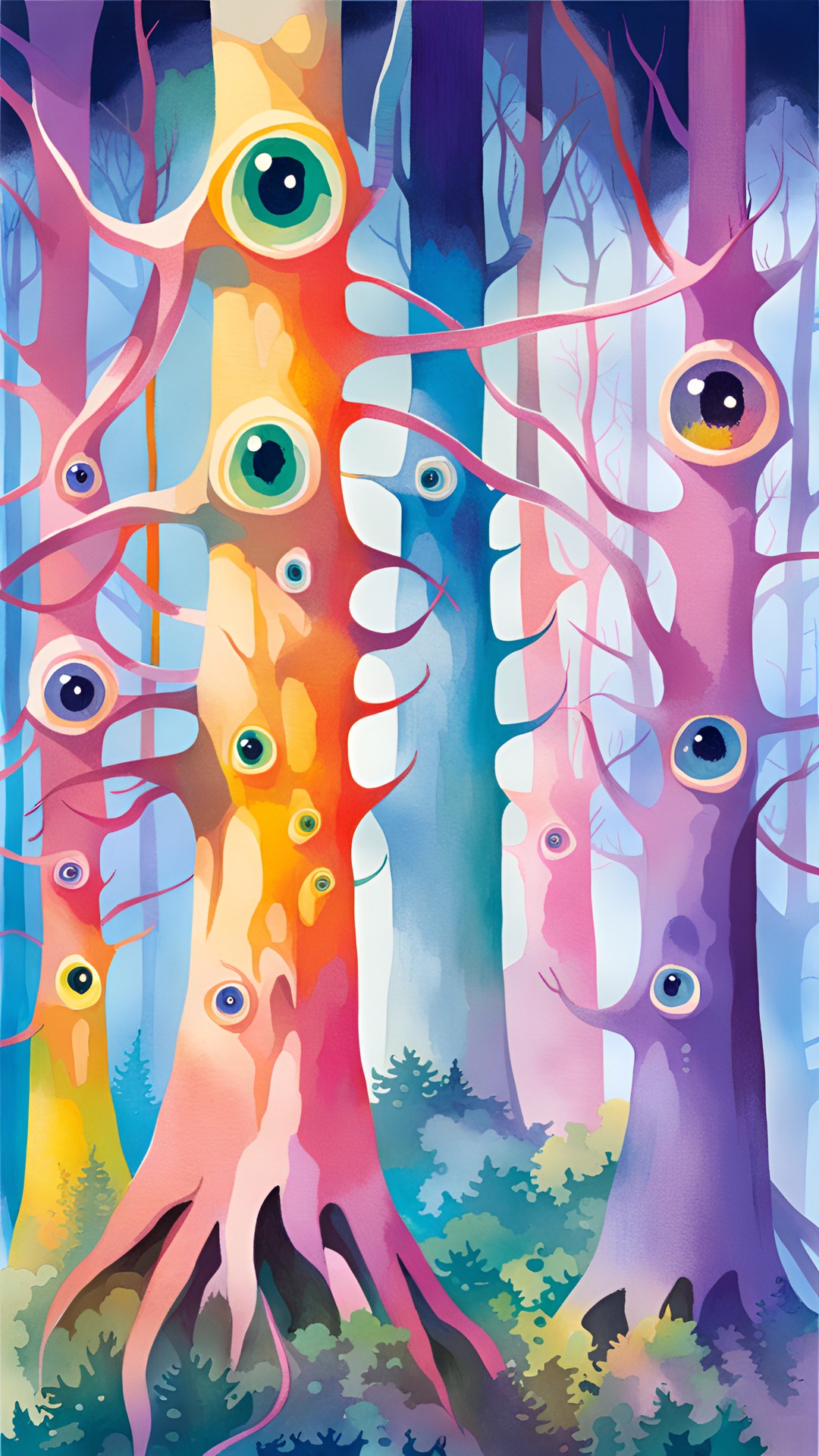 forest of eyeball trees with trunks like tentacles. disturbing and creepy. preview